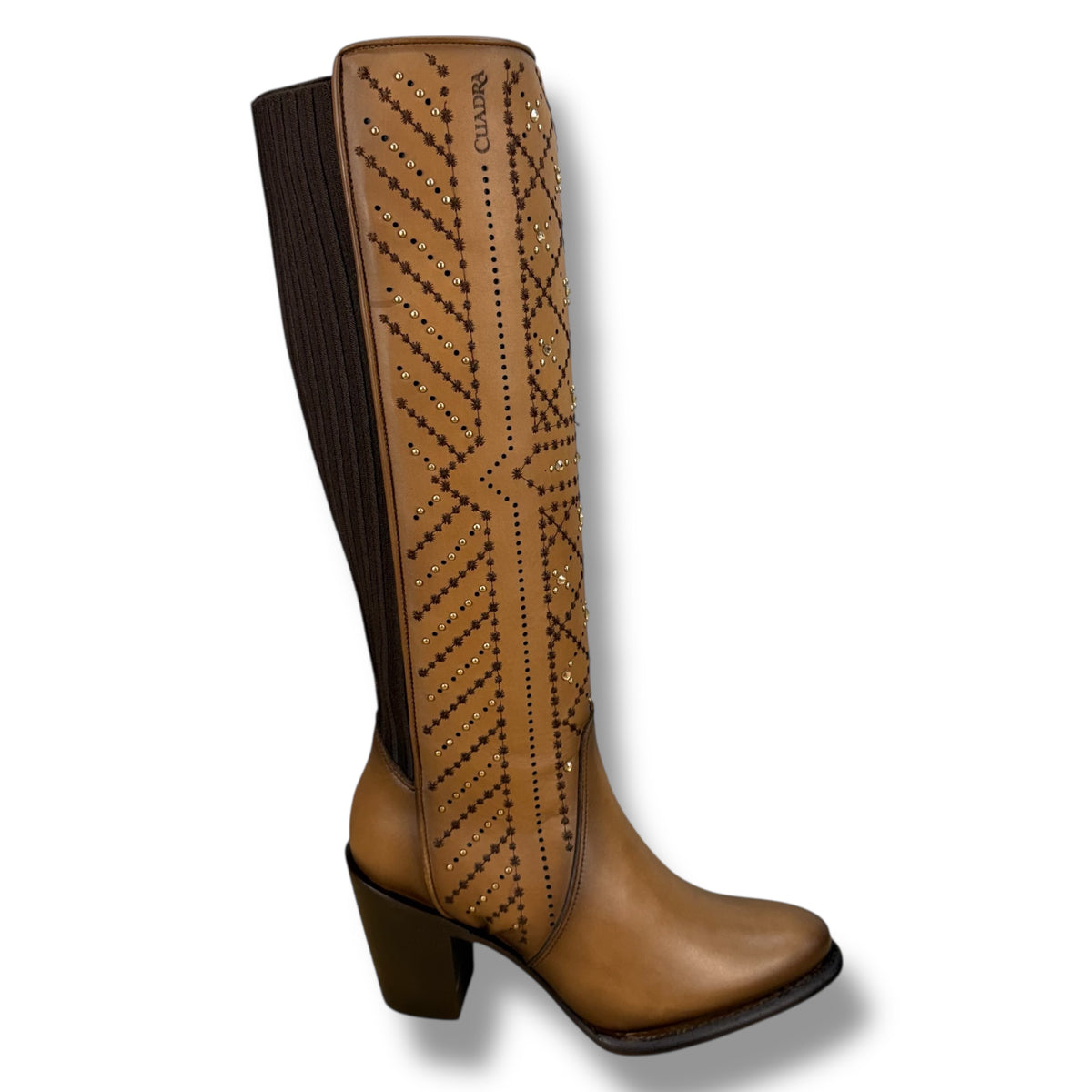Cuadra Women’s Tall Almond Brown Leather Boot with Crystals CC258