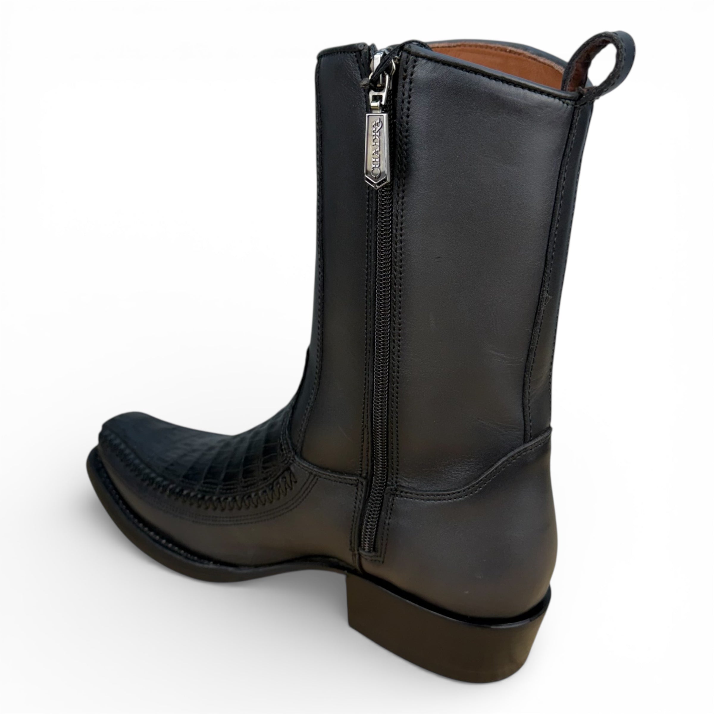 Cuadra CU805 MN Plunge Black Caiman Laser & Woven Narrow Square Toe