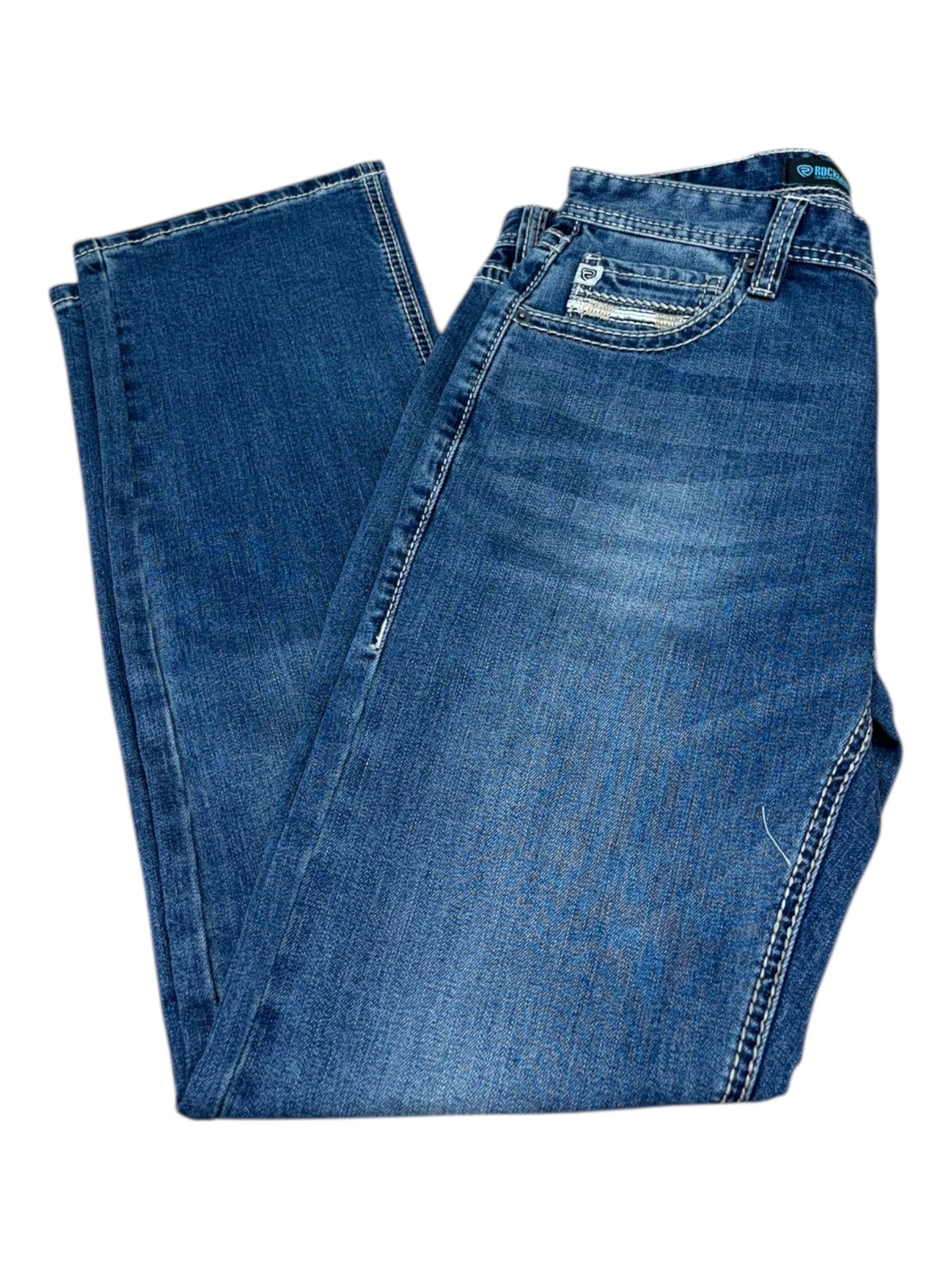 Rock & Roll Denim Men’s Revolver Slim Fit Straight Boot Jeans – Extra Mobility Denim, Medium Vintage Wash 6136