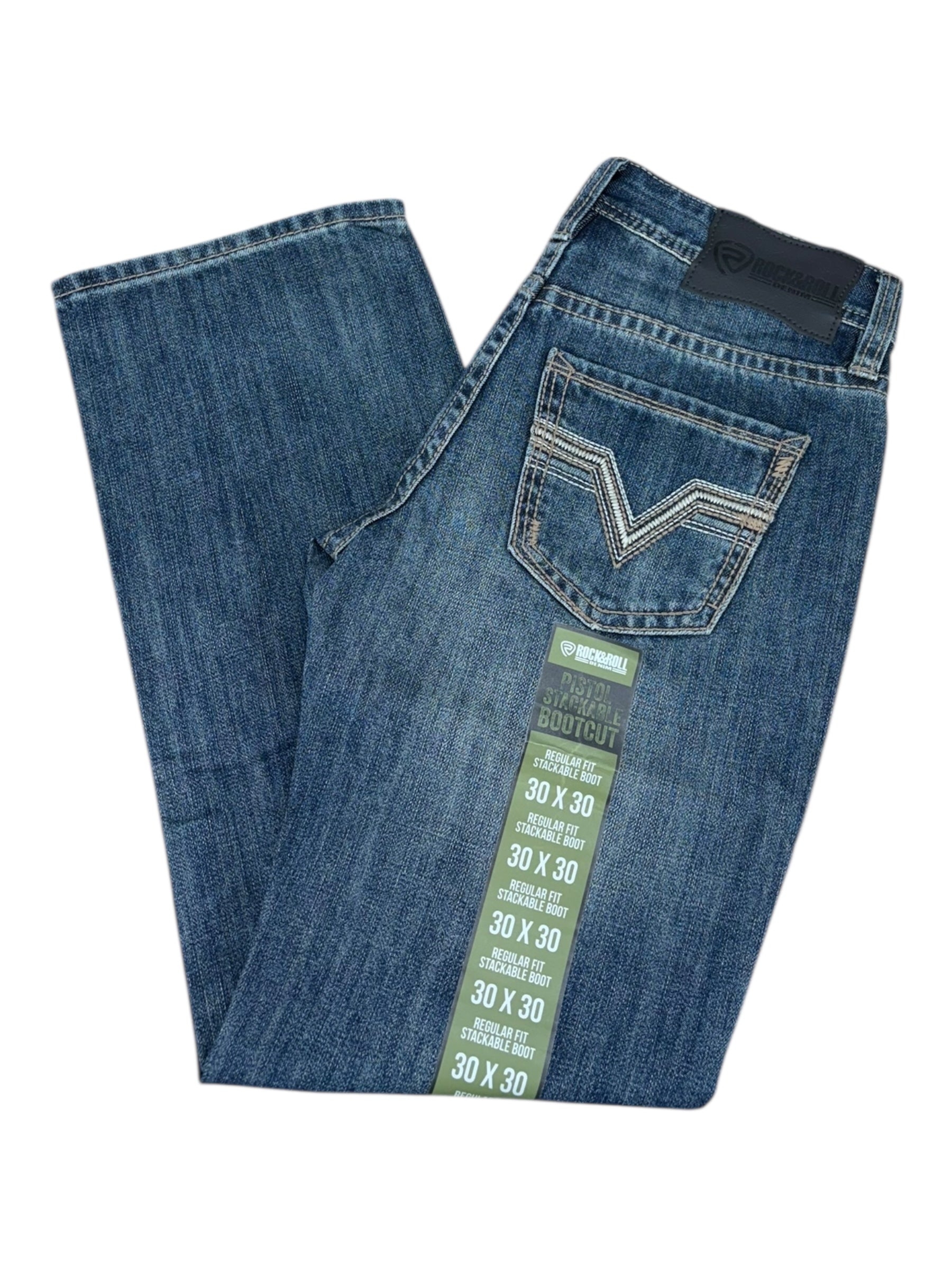 Rock & Roll Denim Men’s Pistol Regular Fit Stackable Bootcut Jeans – Medium Vintage Wash 5565