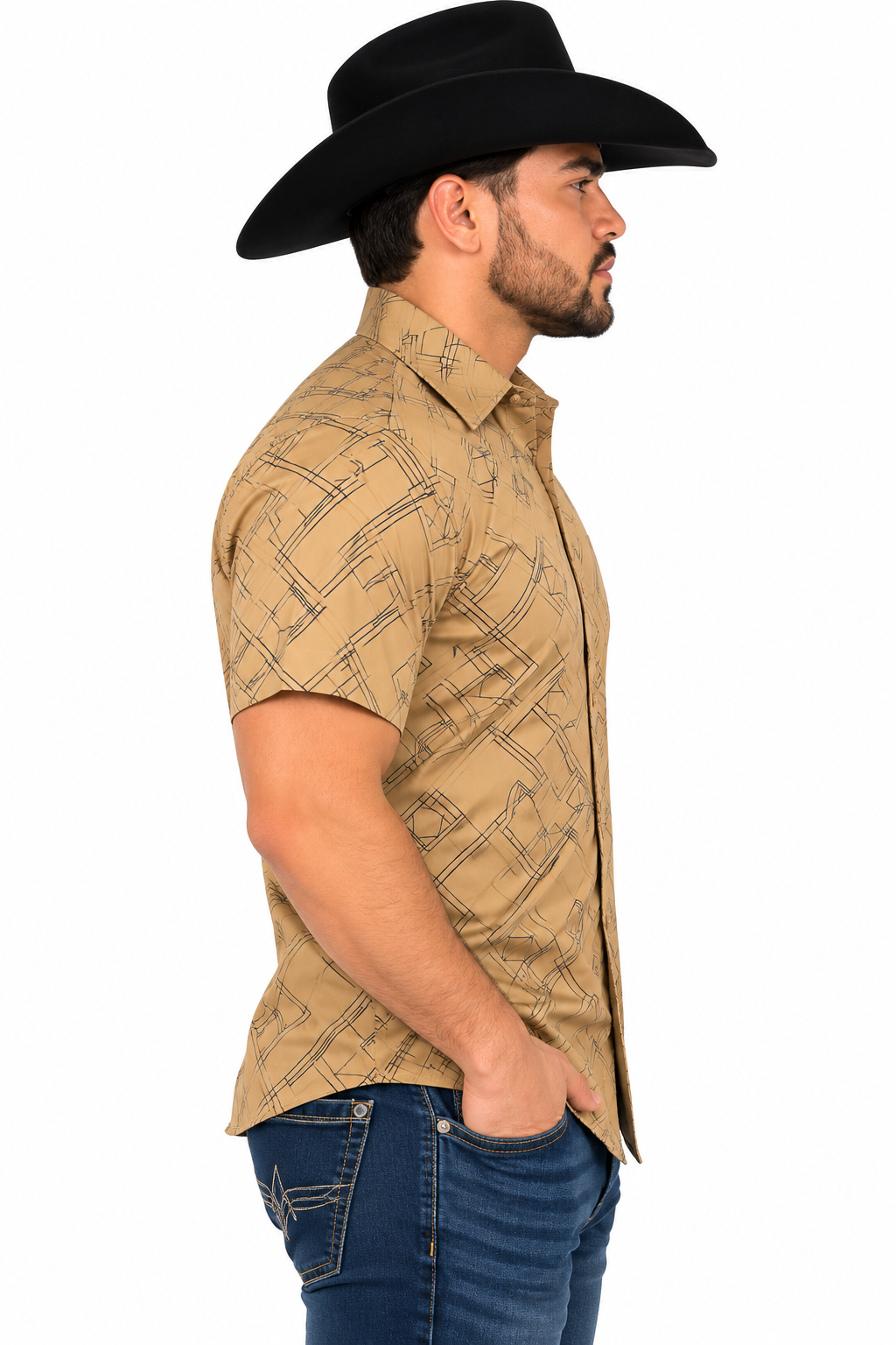 Lamasini Men’s Khaki Geometric Short Sleeve Shirt LAM2031