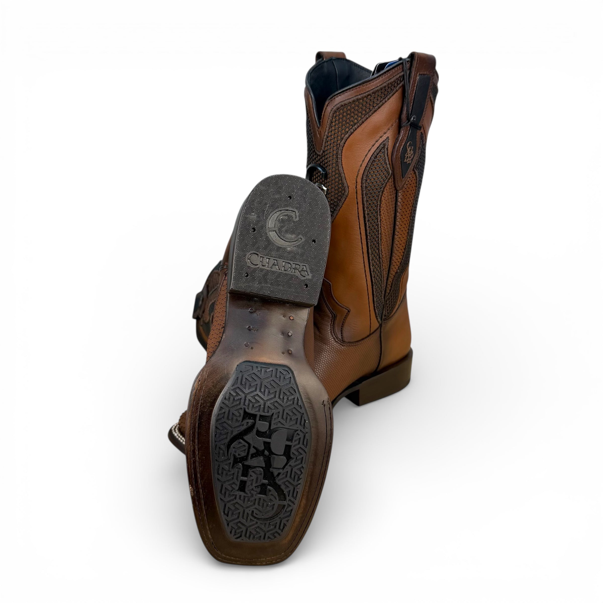 Cuadra Men's Honey Laser & Embroidery & Studs Square Toe Boots CU986