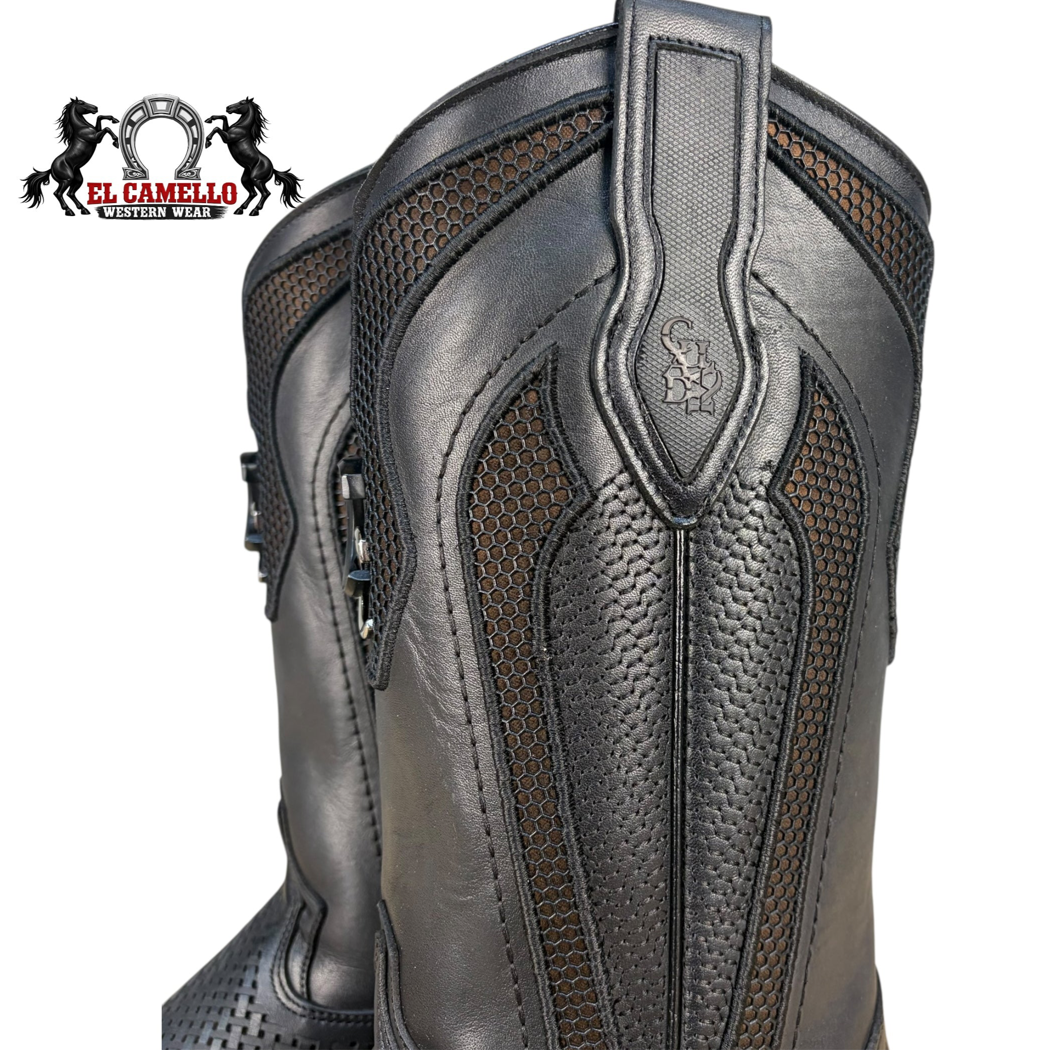 Cuadra Men’s Black Perforated Leather Western Boots CU985 – Square Toe, Hybrid Sole