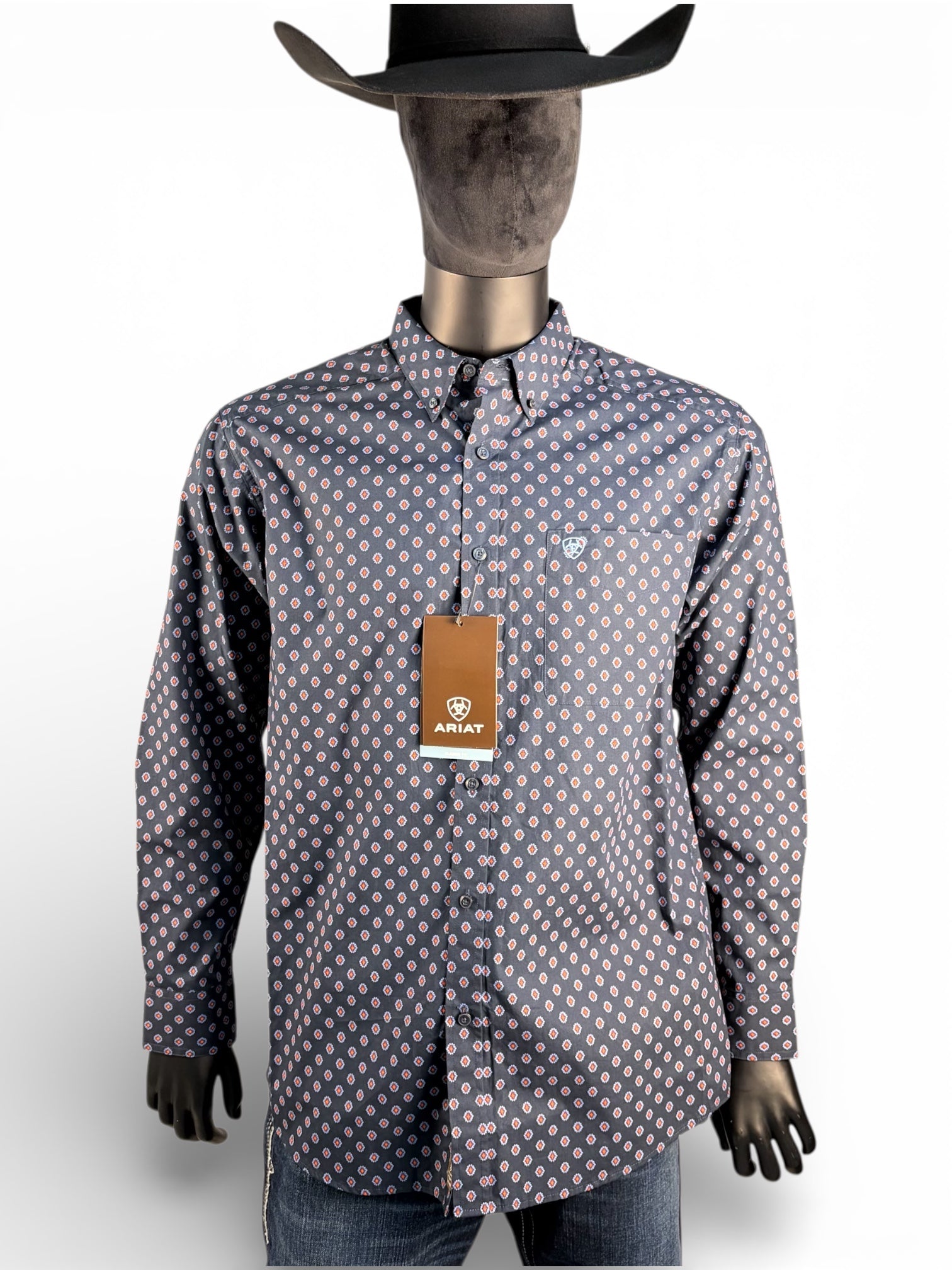 Ariat Men’s Classic Fit Grey Geo Print Long Sleeve Western Shirt