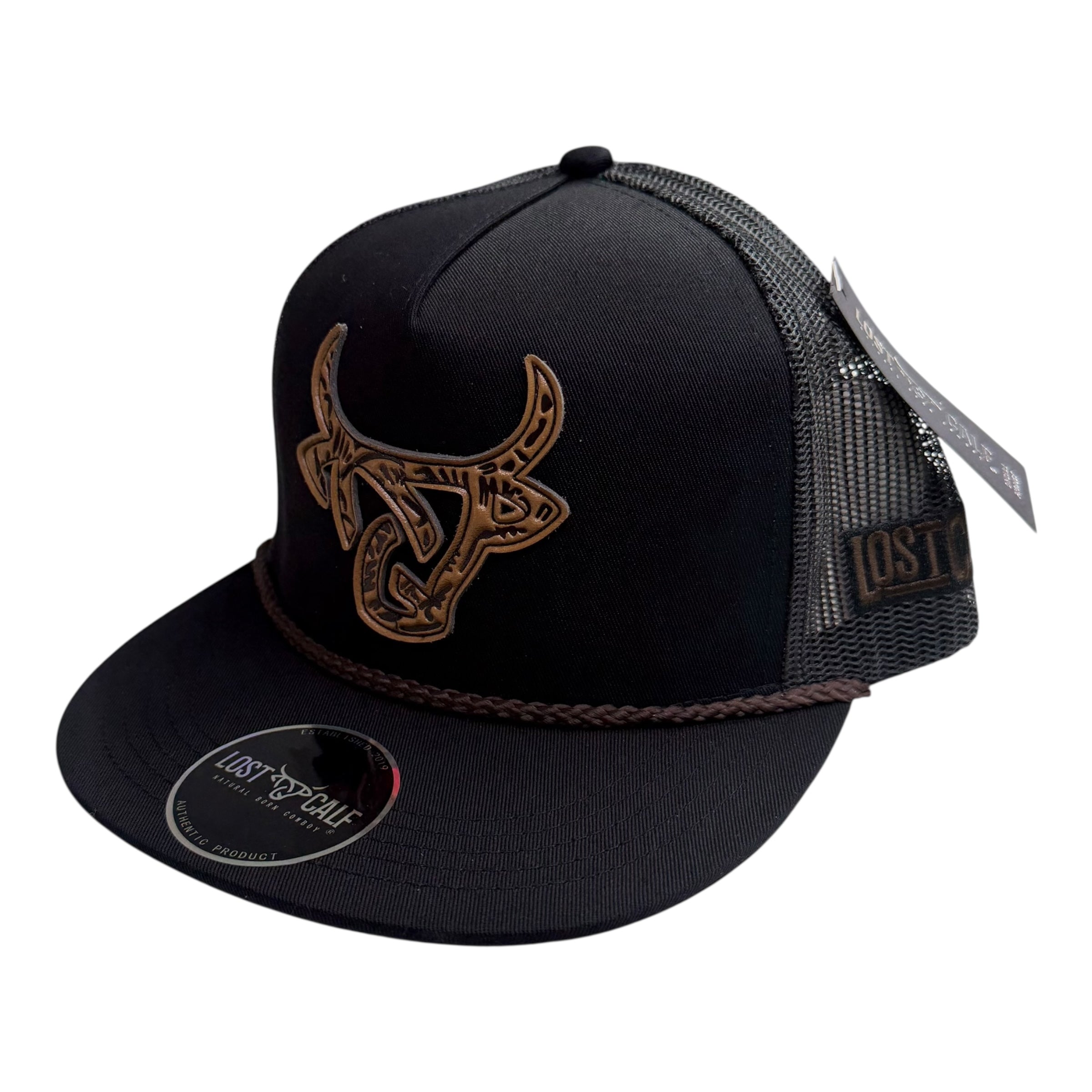 Lost Calf Tooled Bull Rope Cap – Black & Brown LC1007