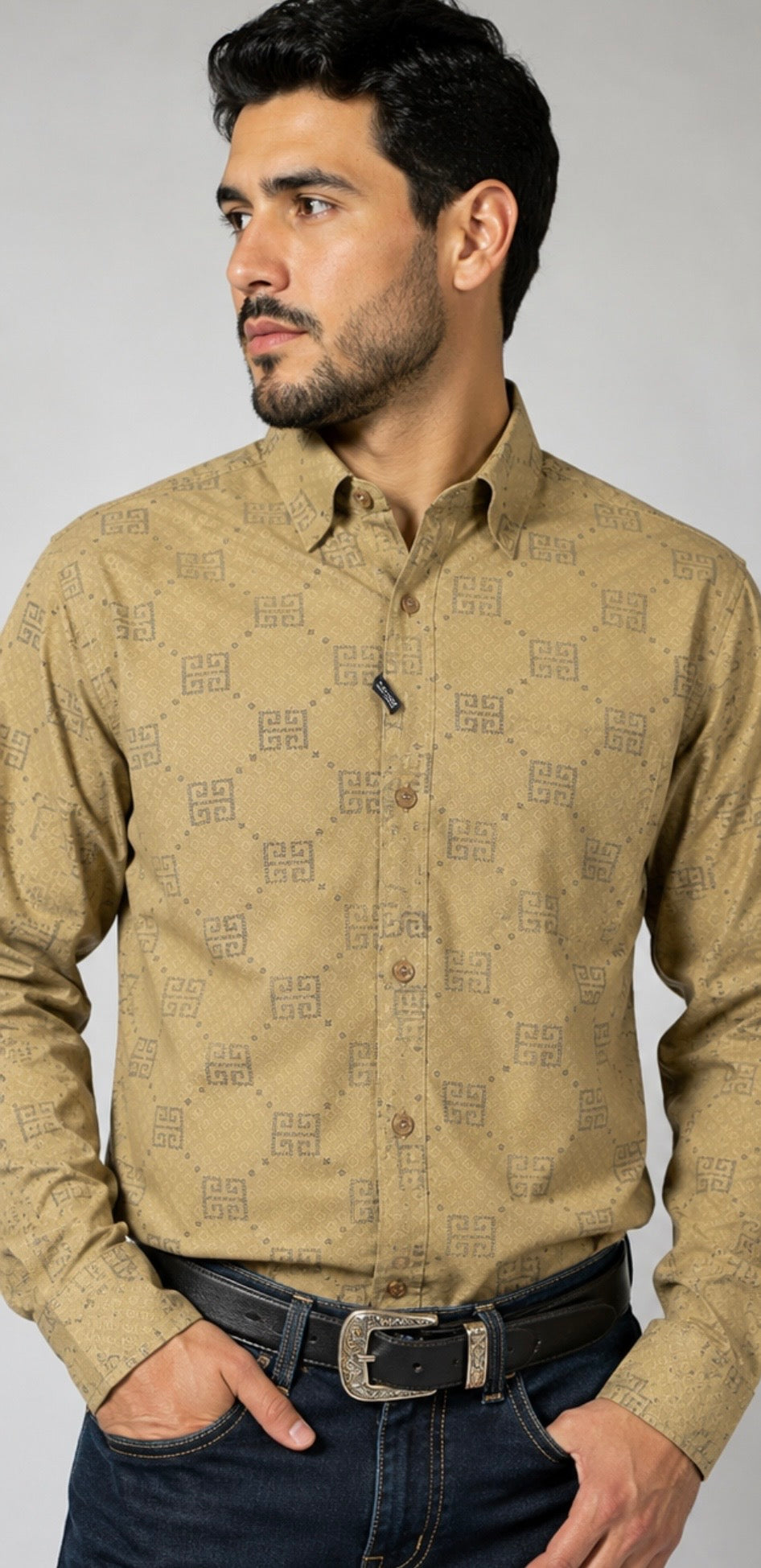 Chuxx Men's Khaki Long Sleeve Shirt FL-3487