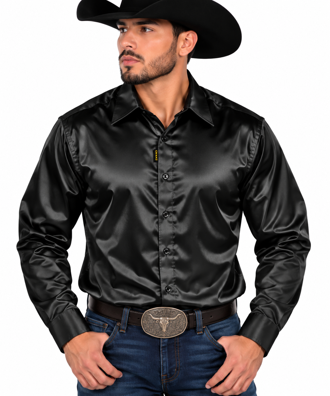 CHUXX Black Satin Long Sleeve Shirt CHLS2120