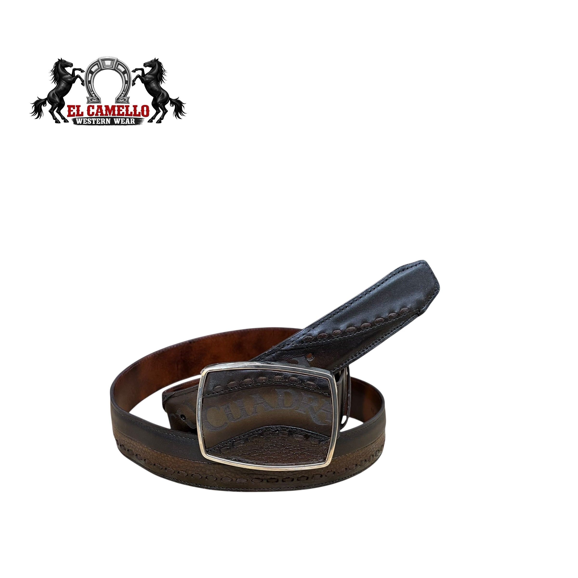 Cuadra Men’s Distressed Brown Leather Belt with Embossed Logo Buckle BC246