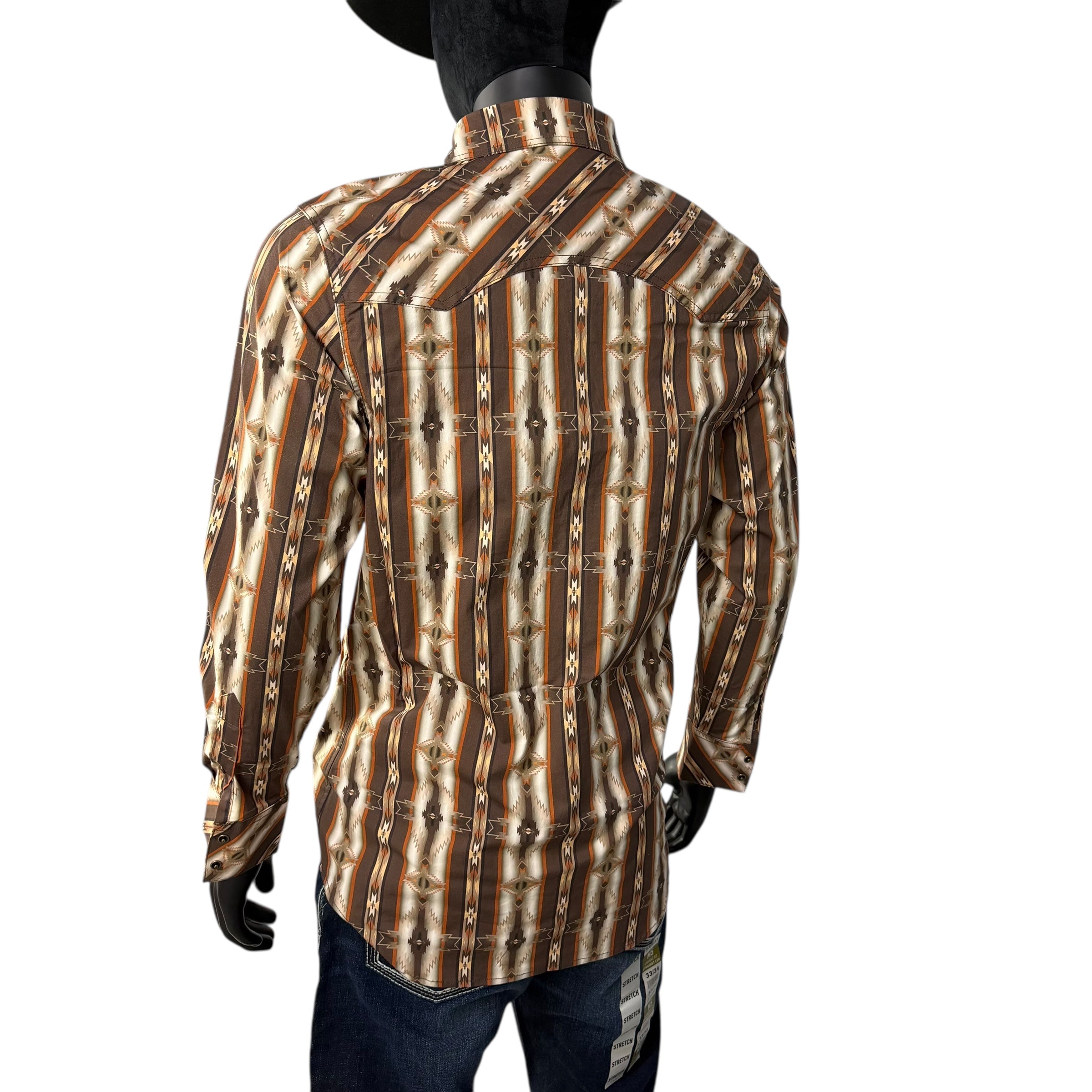 BMN2S07635 – Rock & Roll Denim Dark Brown Aztec Printed Long Sleeve Western Shirt