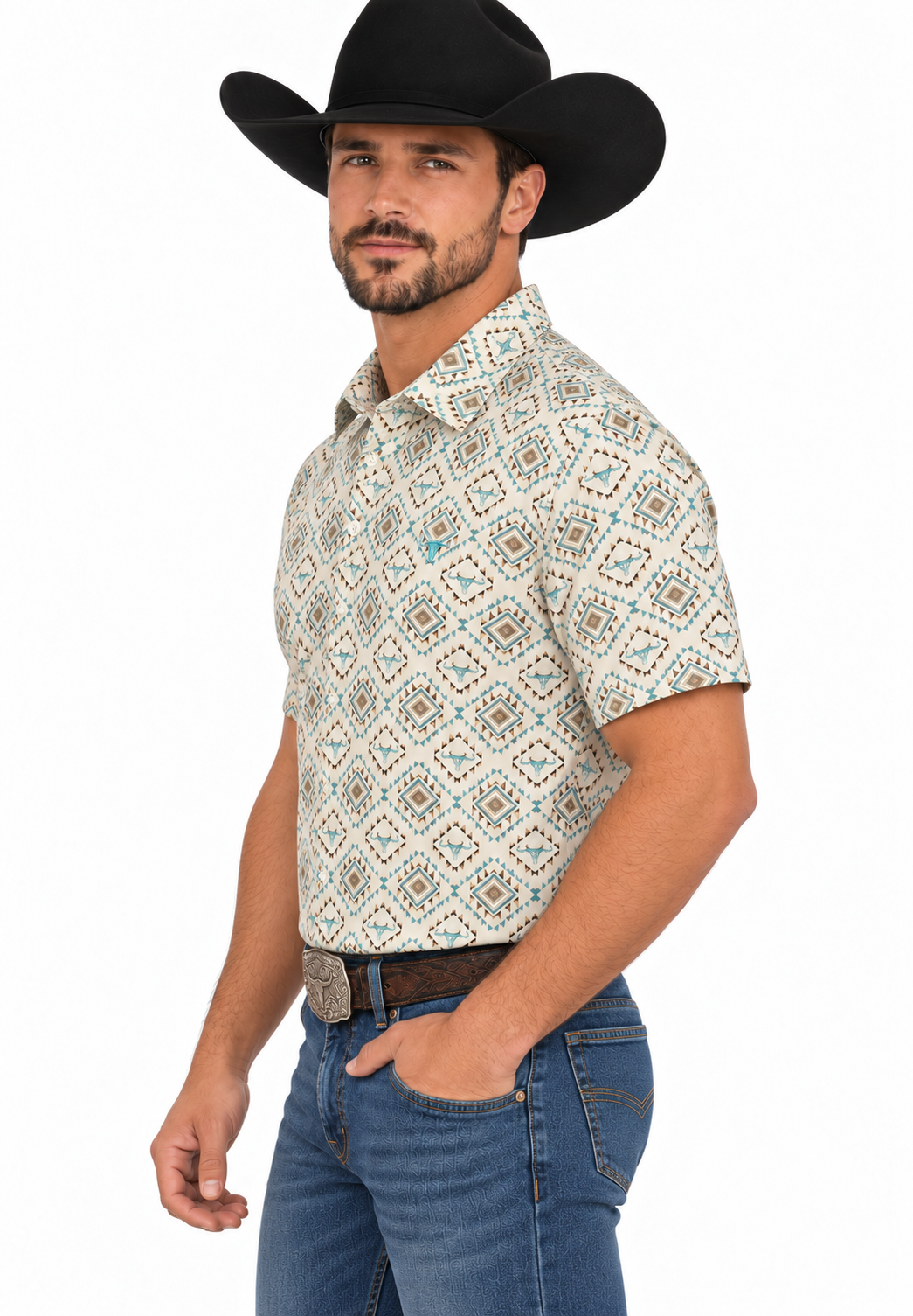 Platini Men’s Beige Aztec Print Stretch Polo – PGP11024
