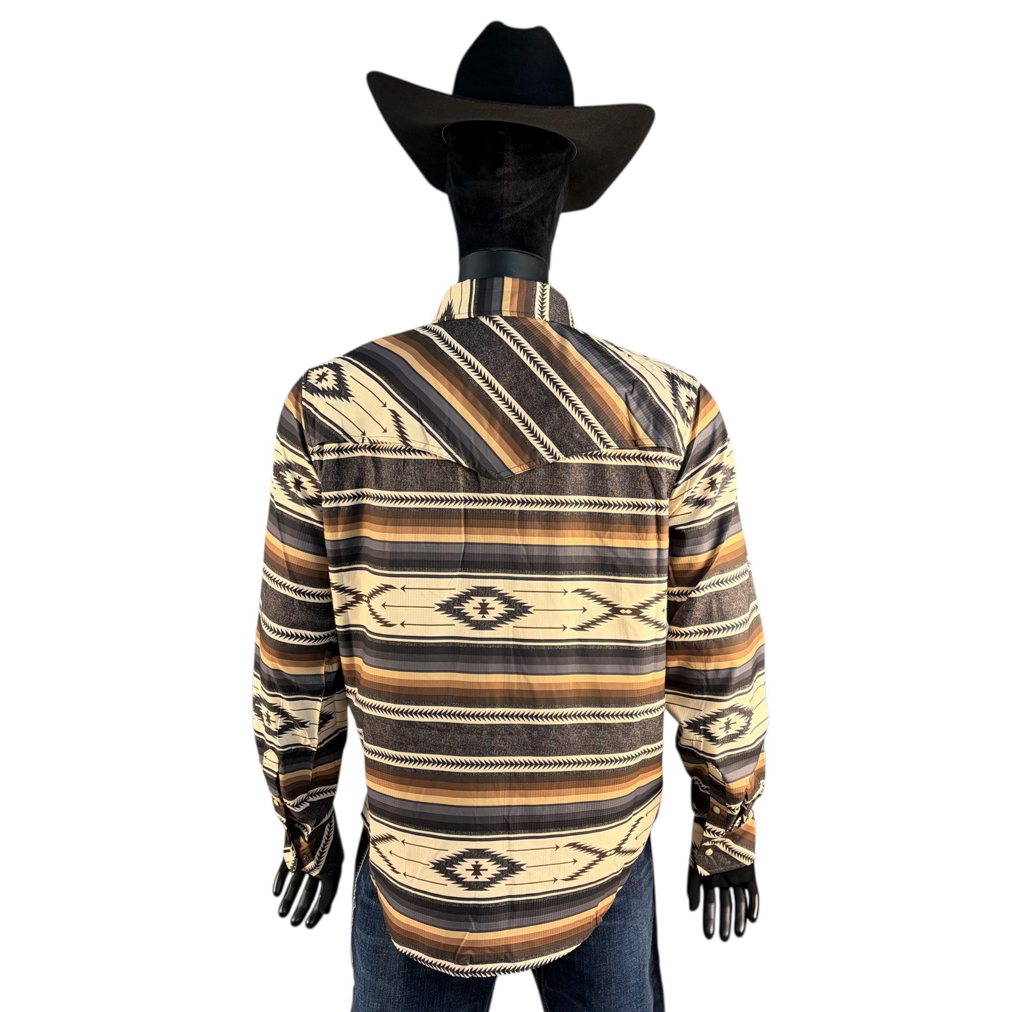 Men’s Southwestern Aztec Stripe Long Sleeve Western Shirt