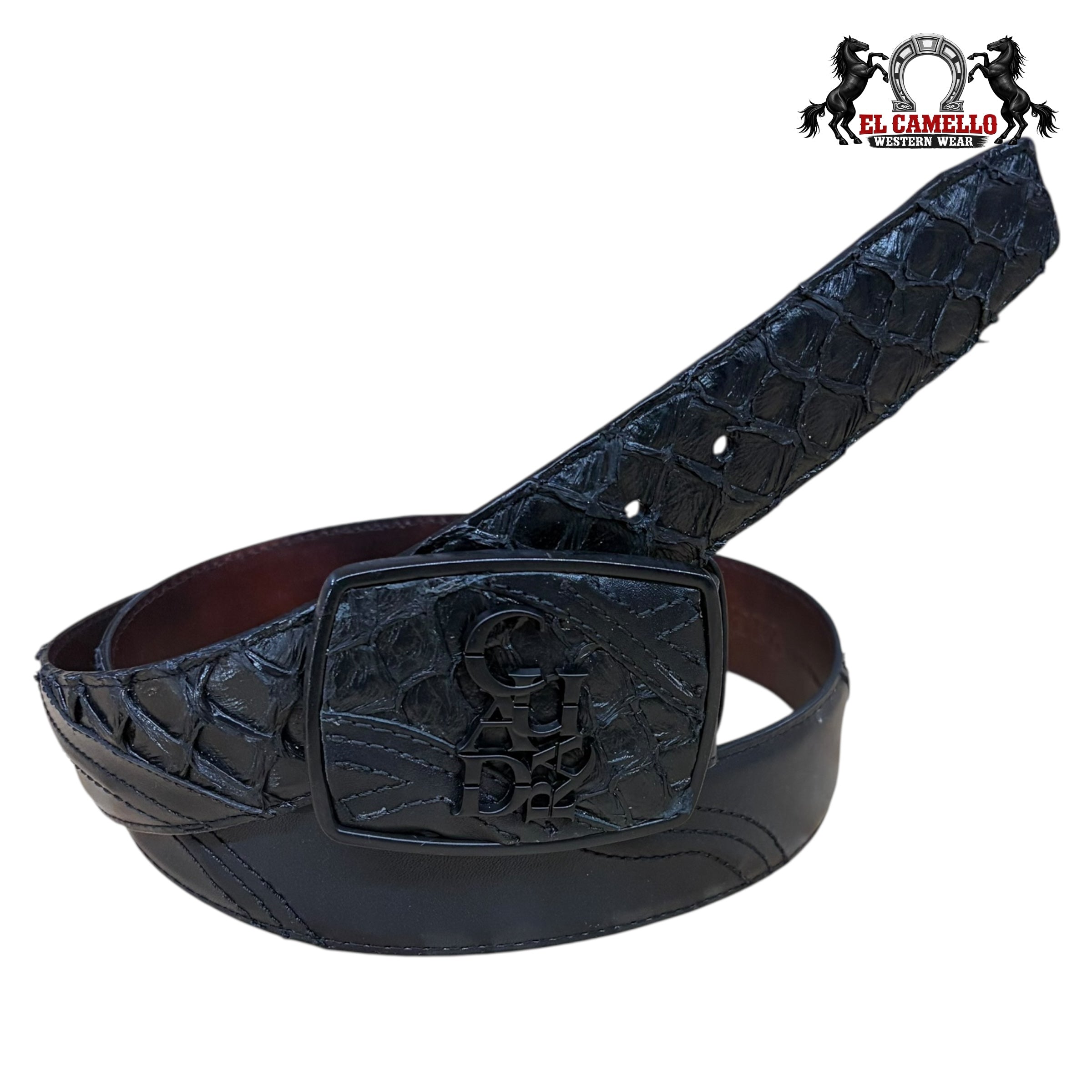 Cuadra Men’s Black Exotic Leather Belt with Logo Buckle BC357