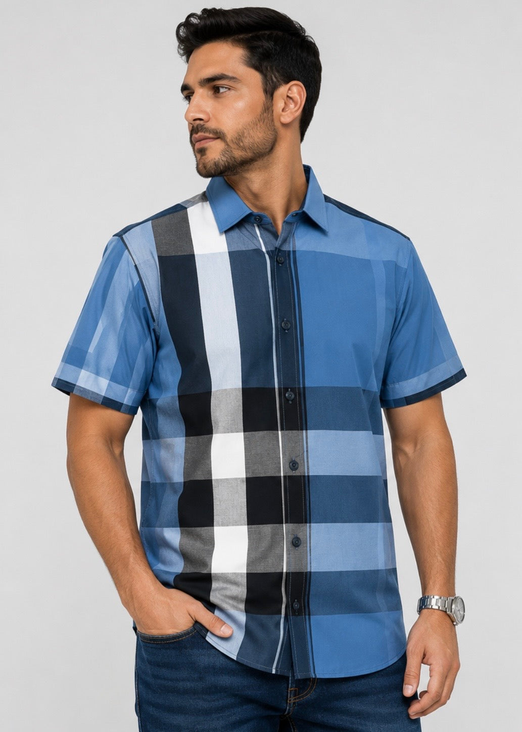 Chuxx Men's Blue Plaid Short Sleeve CHS-313