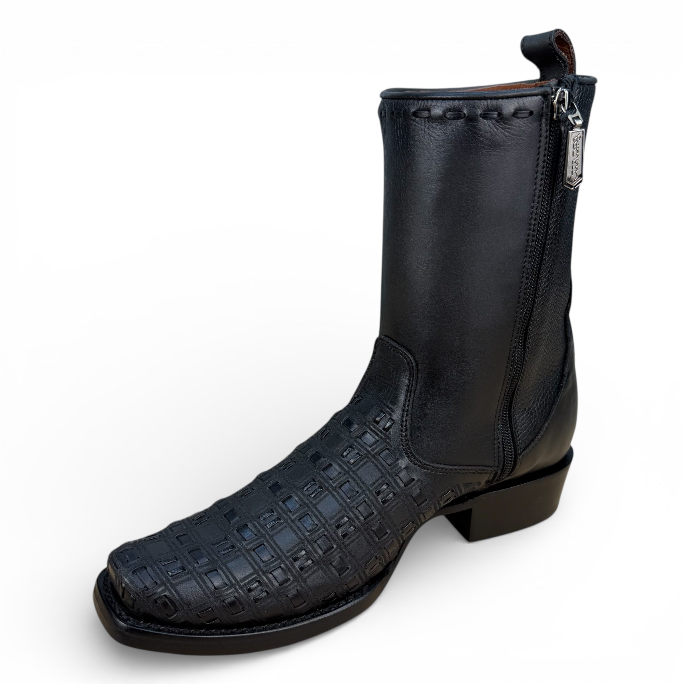 Cuadra CU941 – Black Laser-Woven Leather Boot