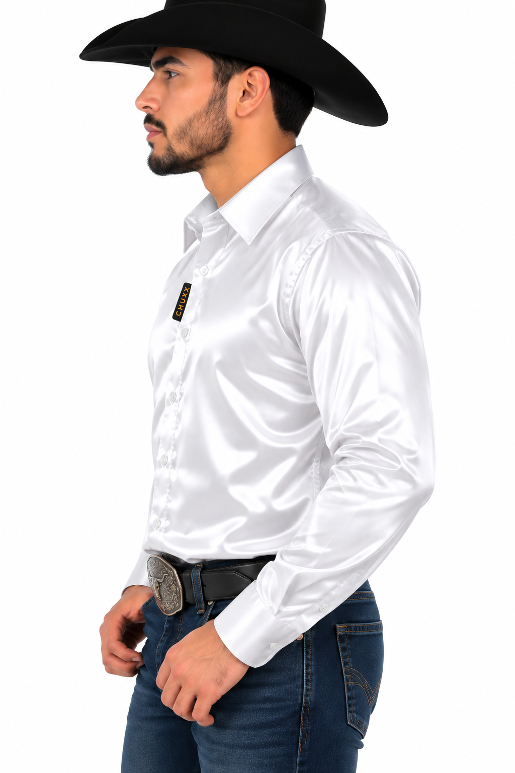 CHUXX White Satin Long Sleeve Shirt CHLS2124