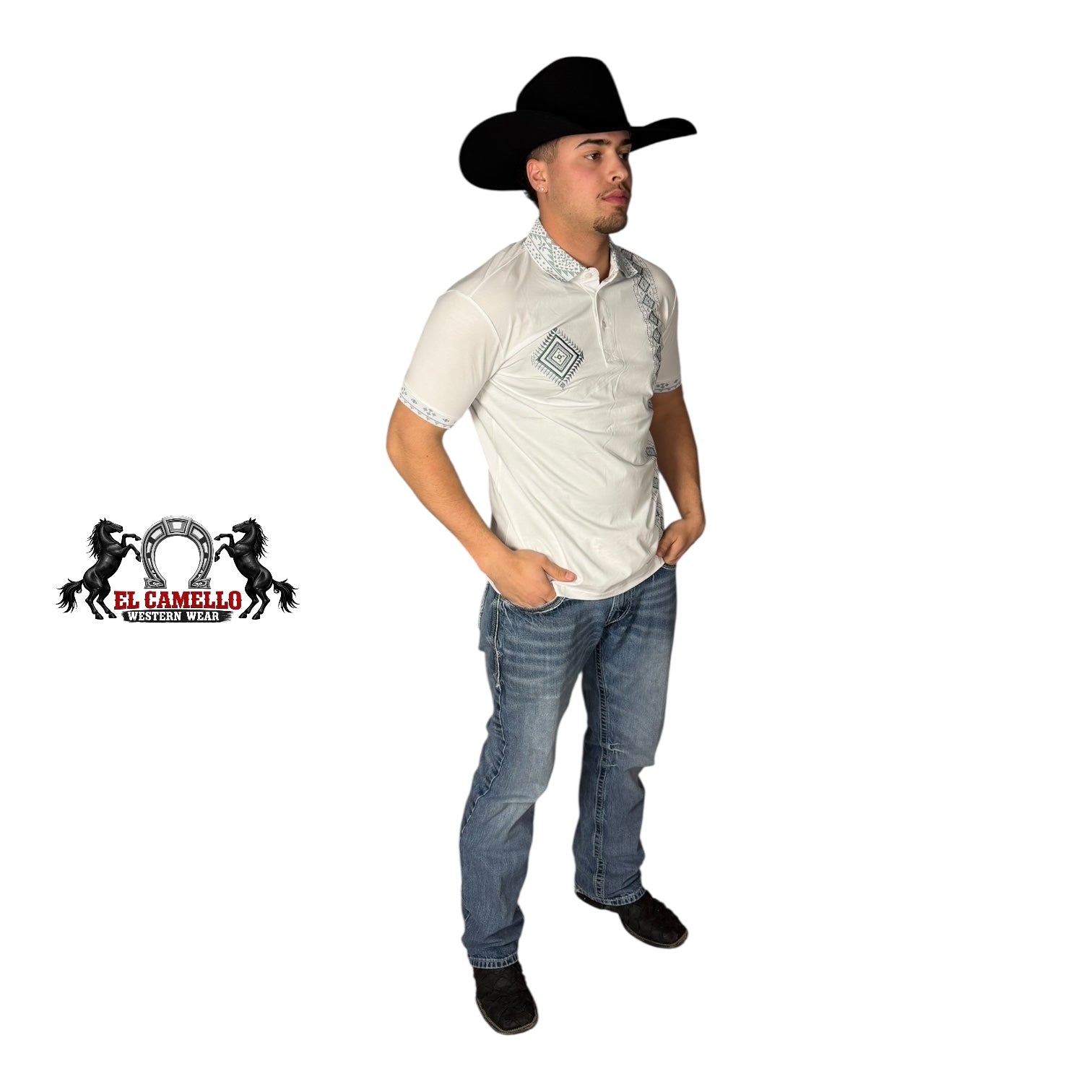 LAM-28235 Men’s Western Embroidered Polo – White