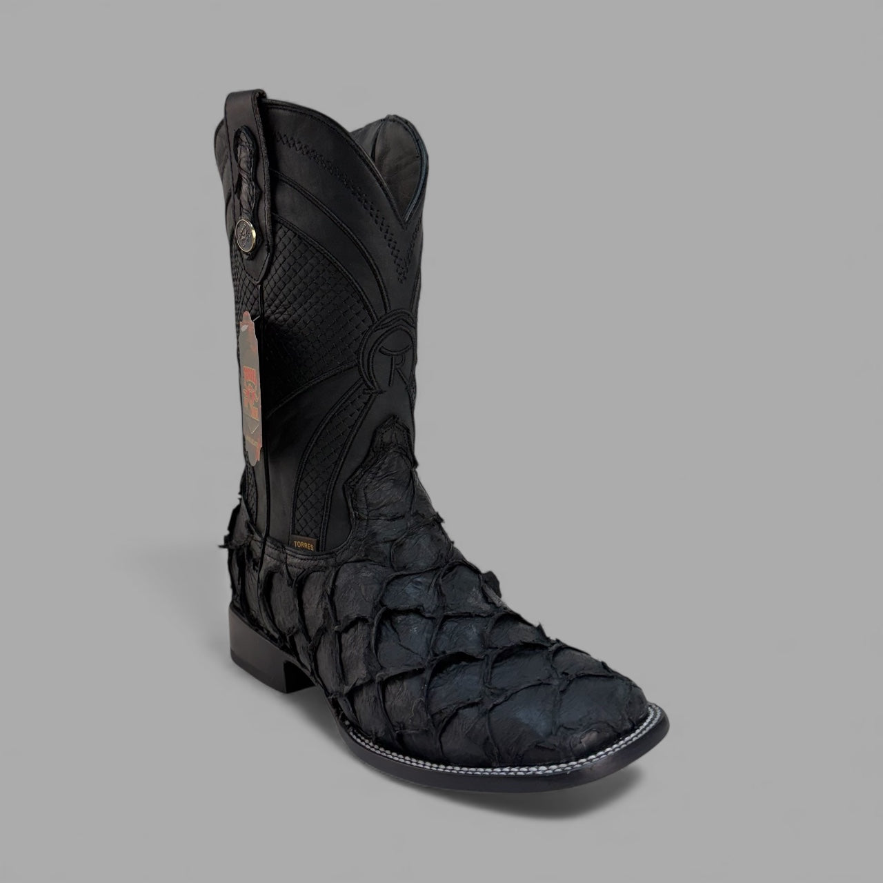 Pirarucu Negro Matte Square Toe Cowboy Boot