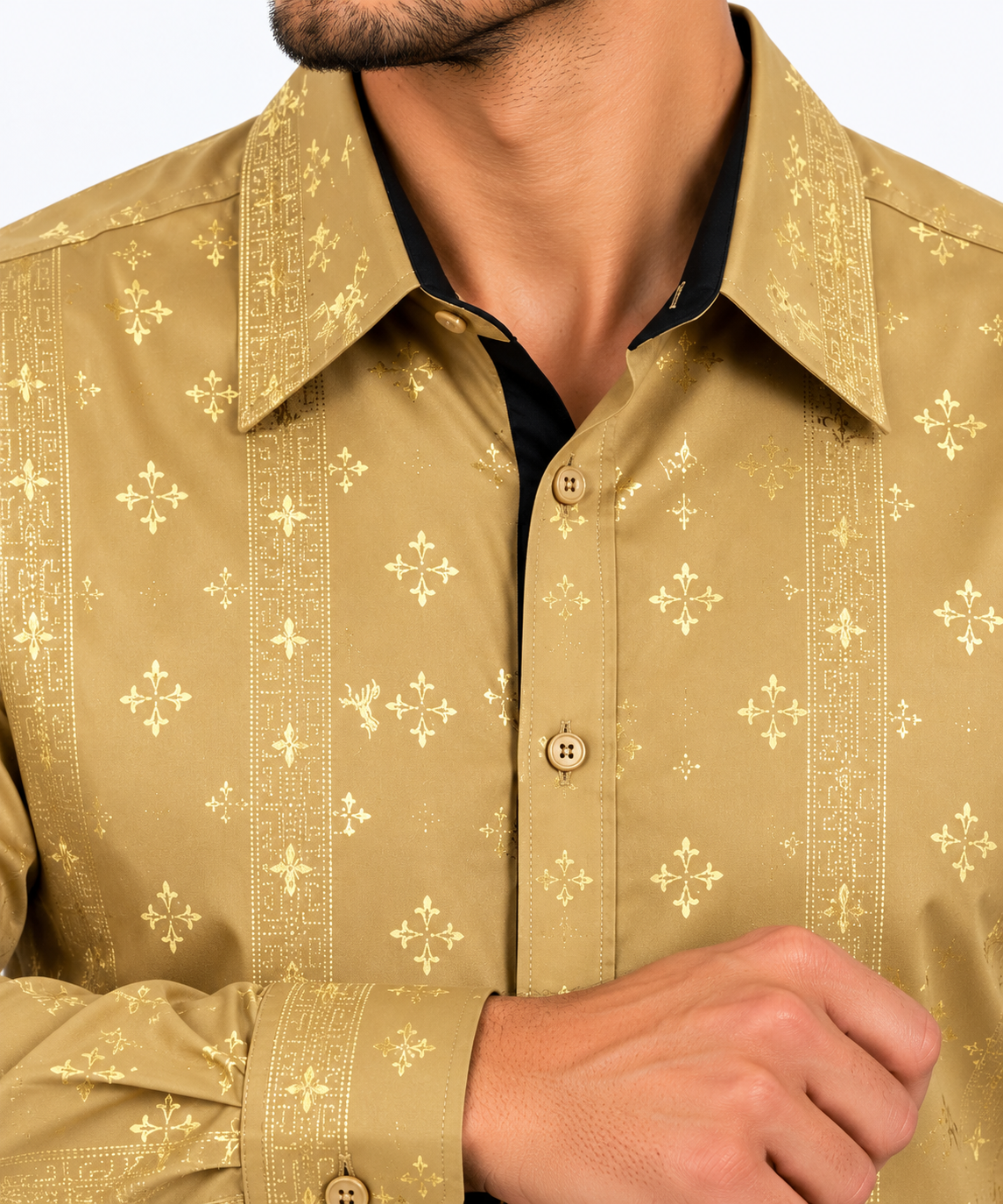 Chuxx Men’s Gold Tonal Floral Long Sleeve Shirt FL-3398