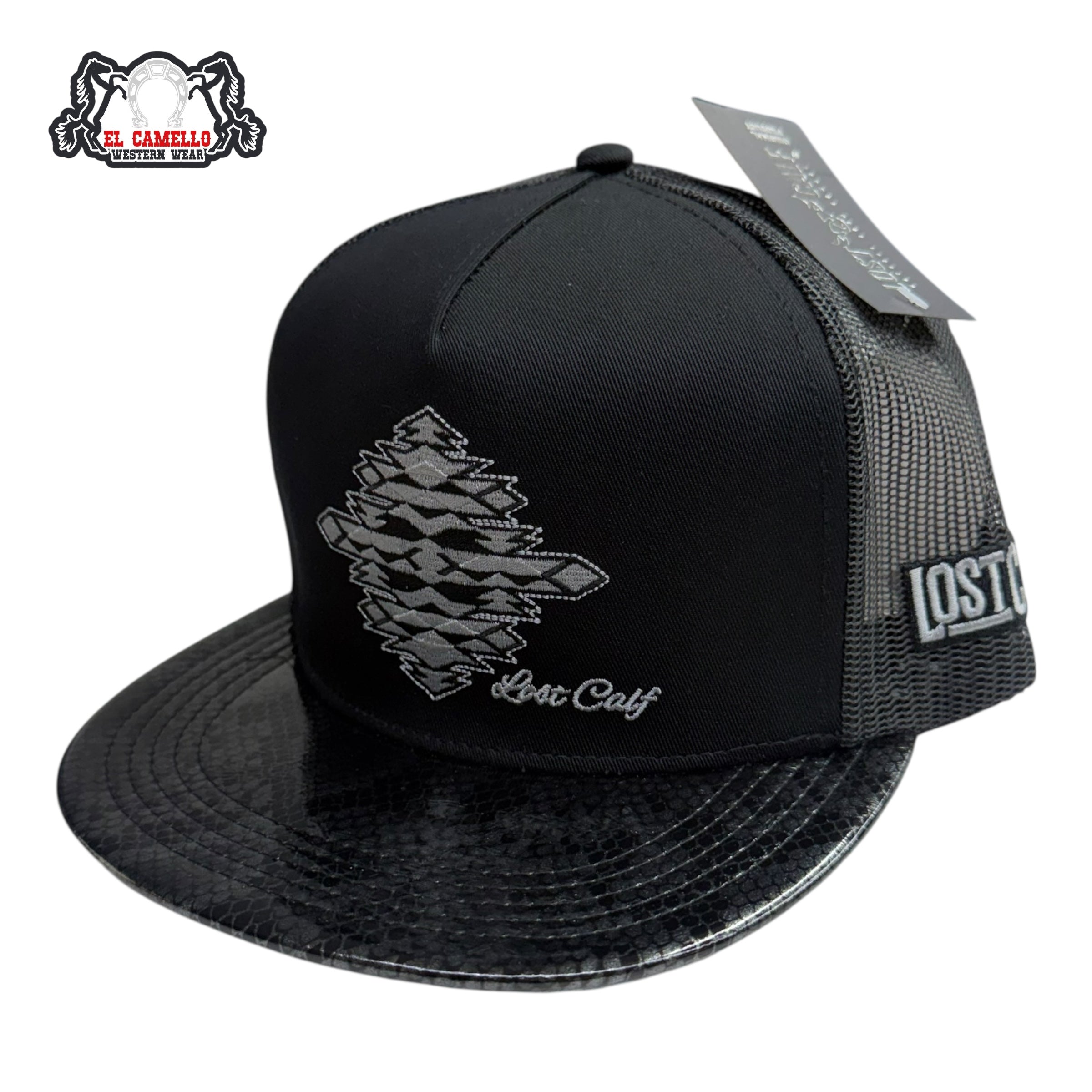 Lost Calf Aztec Cross Snake Print Mesh Cap – Black LC1016