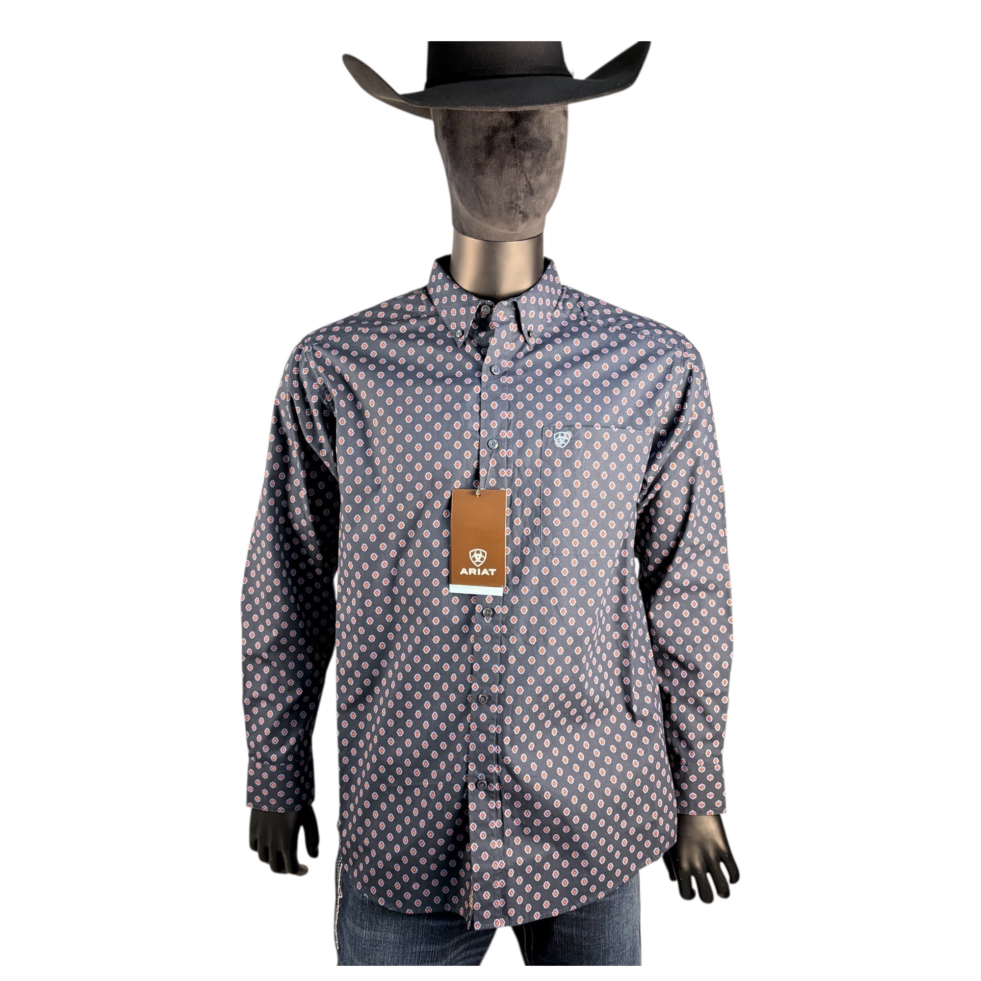 Ariat Men’s Long Sleeve Geo Print Button-Down Shirt – Charcoal