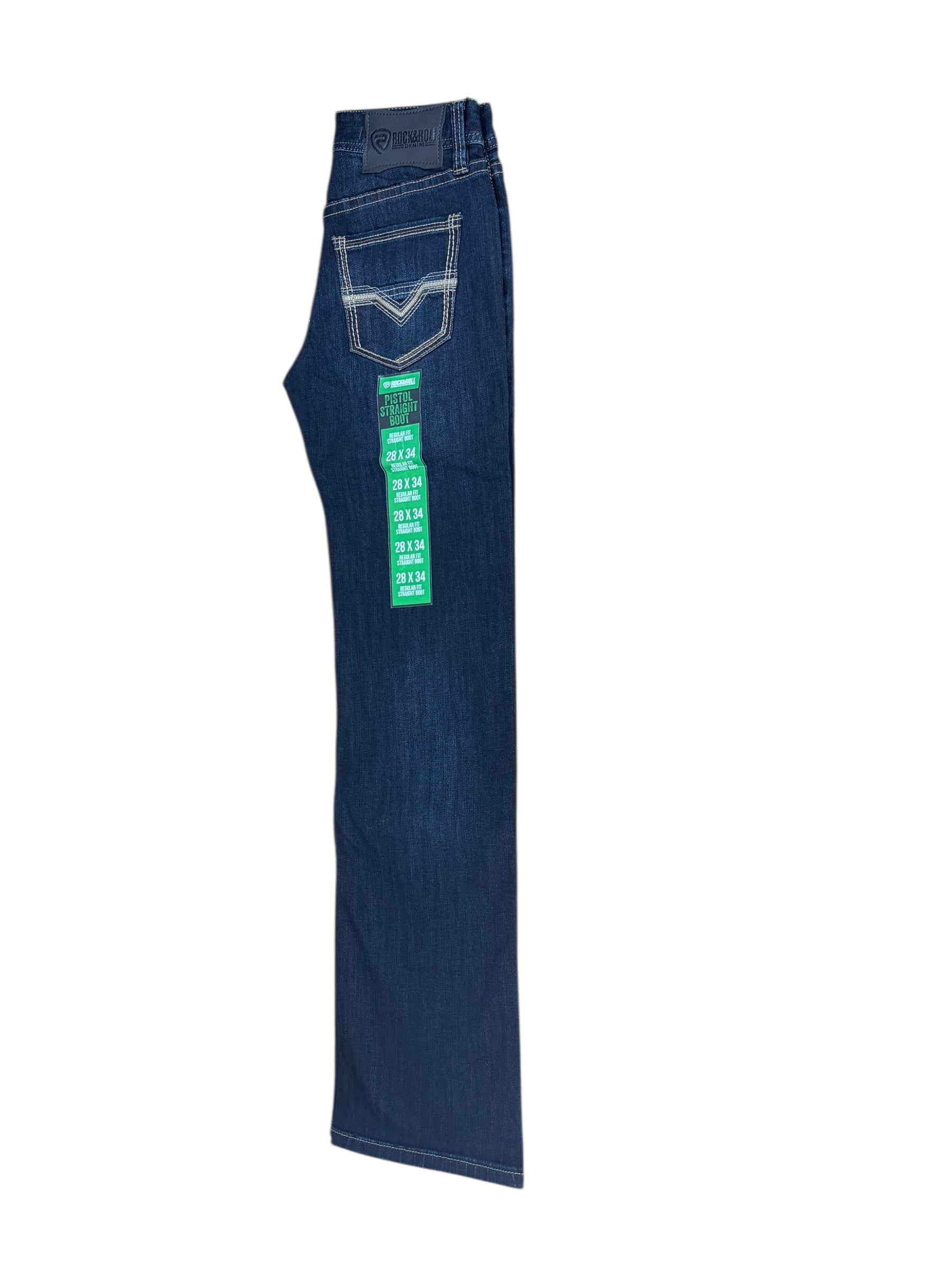 Rock & Roll Denim Men’s Pistol Regular Fit Straight Boot Jeans – Flex Denim, Dark Wash 4823