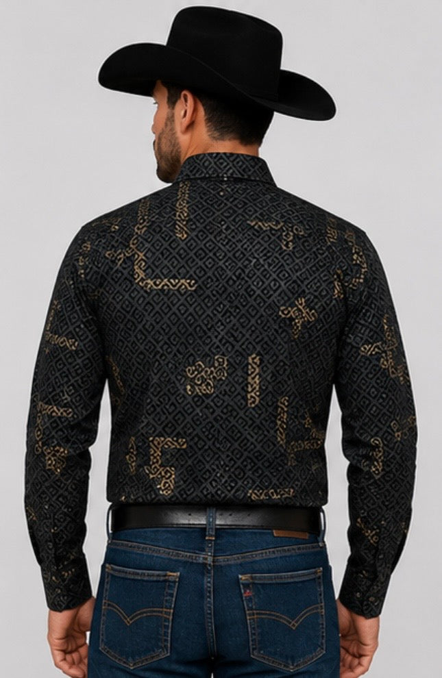 Chuxx Men's Black & Gold Geometric Shirt CHLS2087
