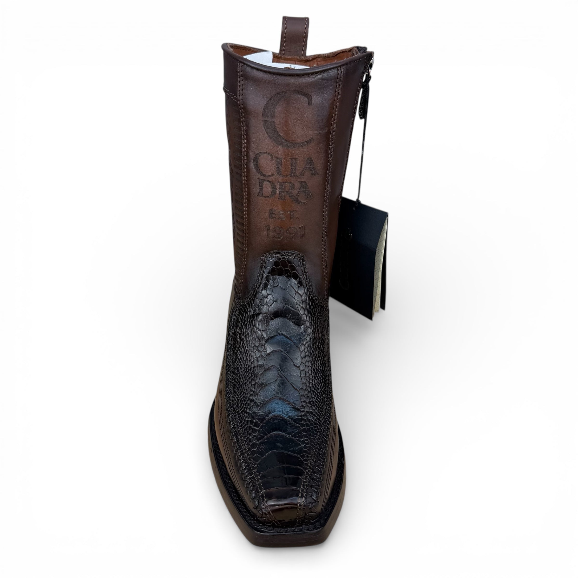 Cuadra CU631 MN Brown Ostrich Leg Laser & Woven Narrow Square Toe