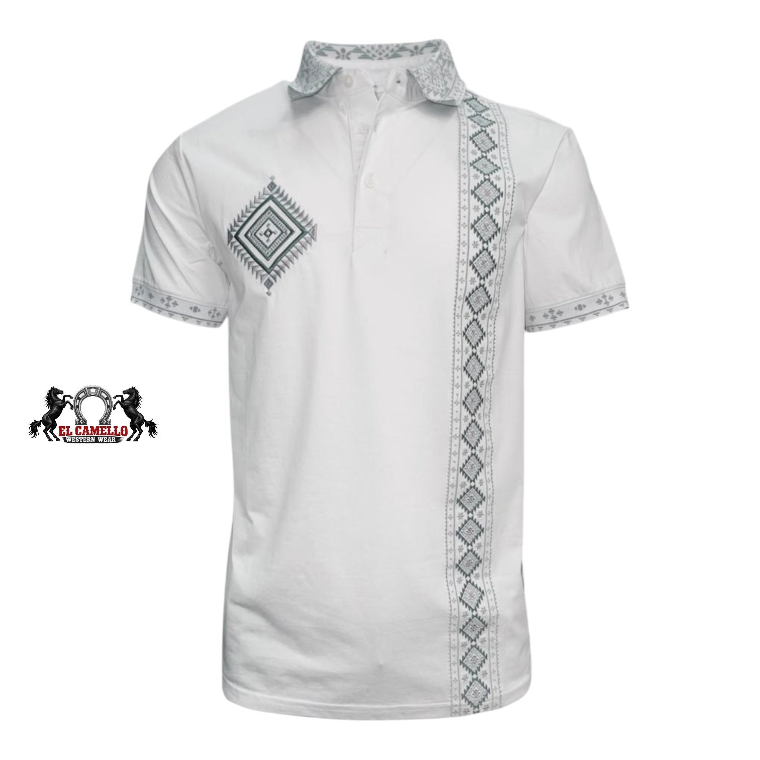 LAM-28235 Men’s Western Embroidered Polo – White