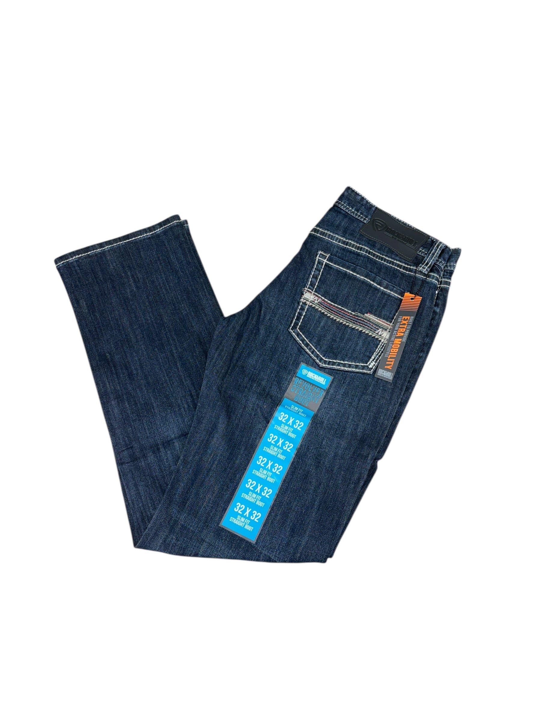 Rock & Roll Denim Men’s Revolver Straight Boot Jeans Slim Fit Dark Wash 2485