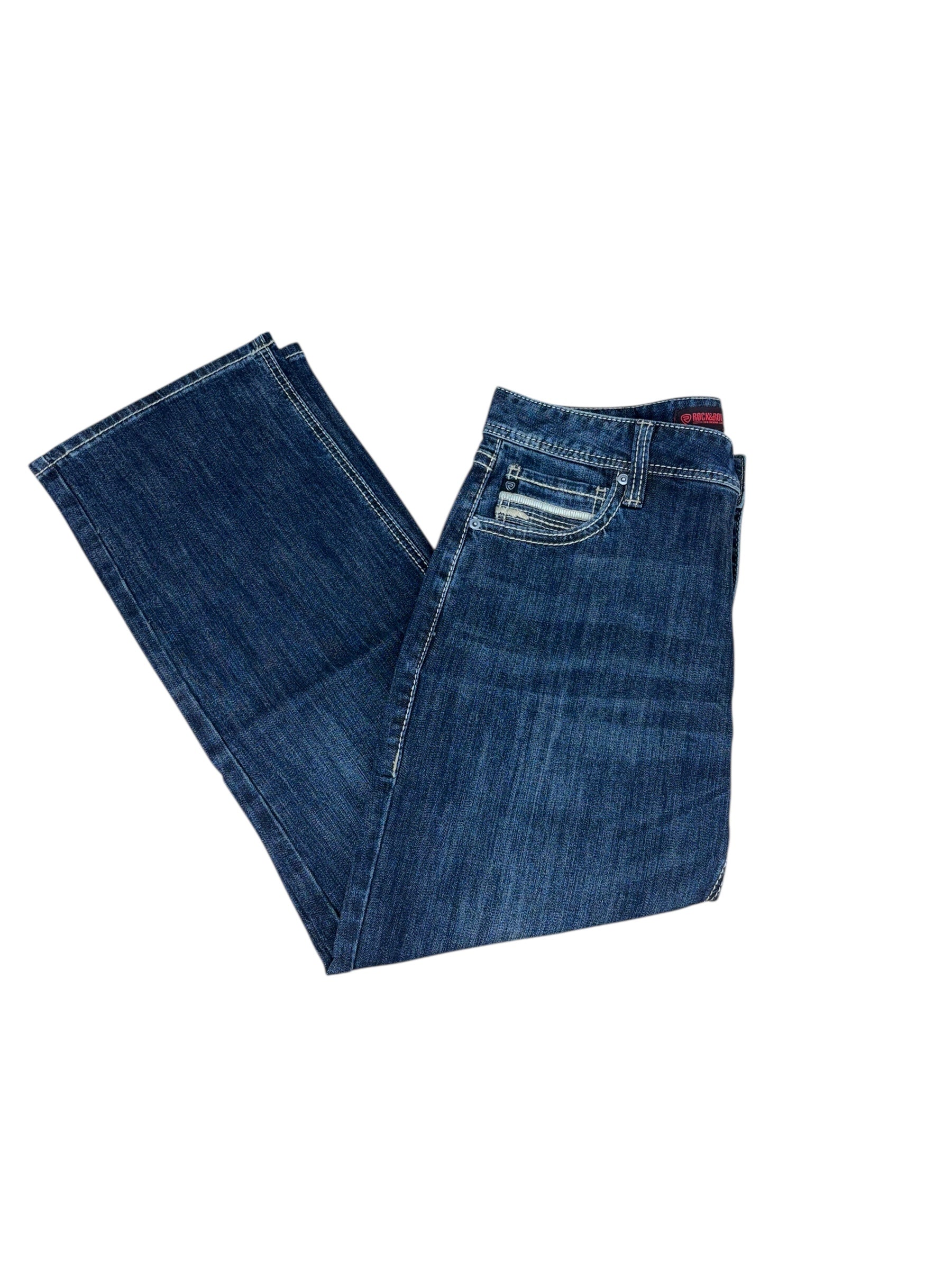 Rock & Roll Denim Men’s Double Barrel Relaxed Fit Straight Boot Jeans – Extra Mobility Denim, Dark Vintage Wash 4816