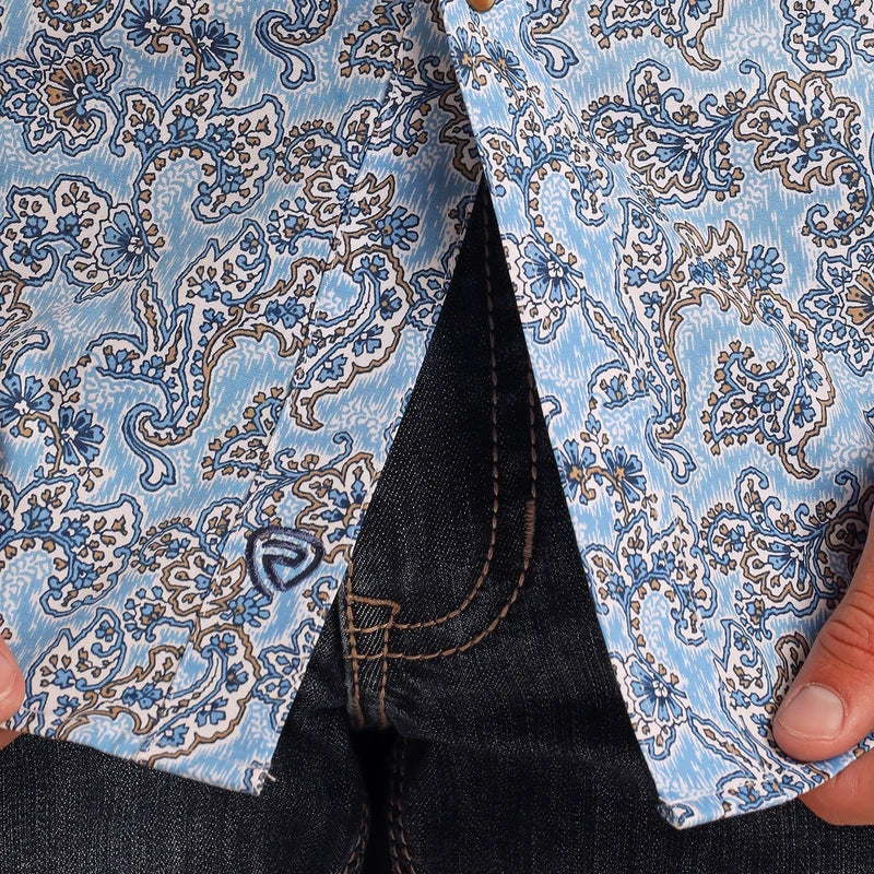 Rock & Roll Denim Mens Powder Blue Short Sleeve Snap Shirt BMN3S05858