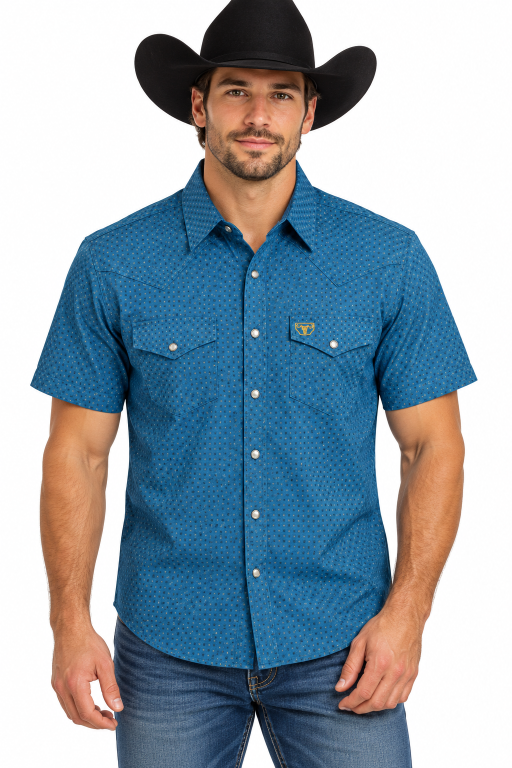 Platini Men’s Teal Geometric Western Shirt – PGW10653