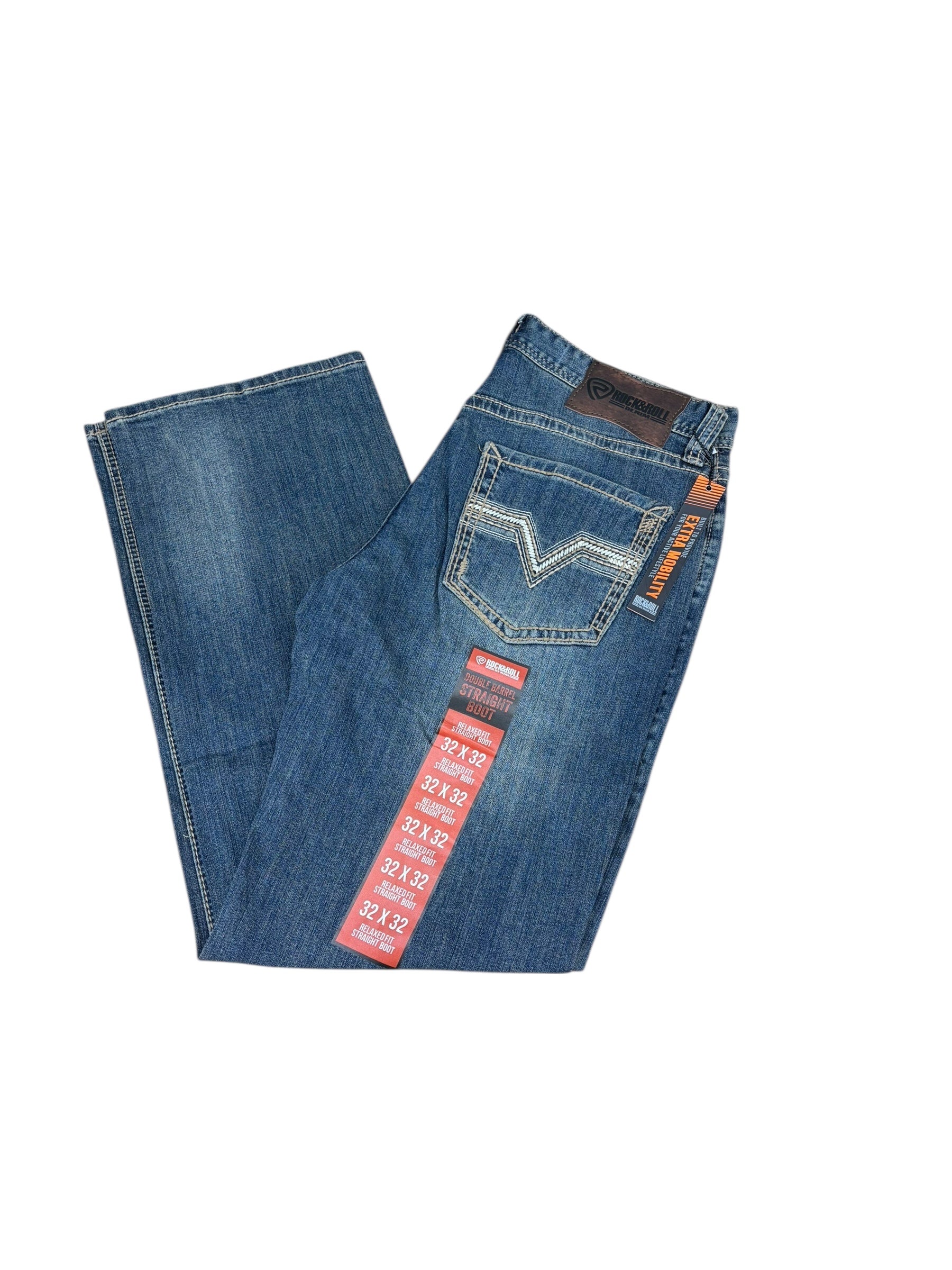 Rock & Roll Denim Men’s Double Barrel Relaxed Fit Straight Boot Jeans – Flex Denim, Medium Vintage Wash 8004 - NEED TO ADD INVENTORY