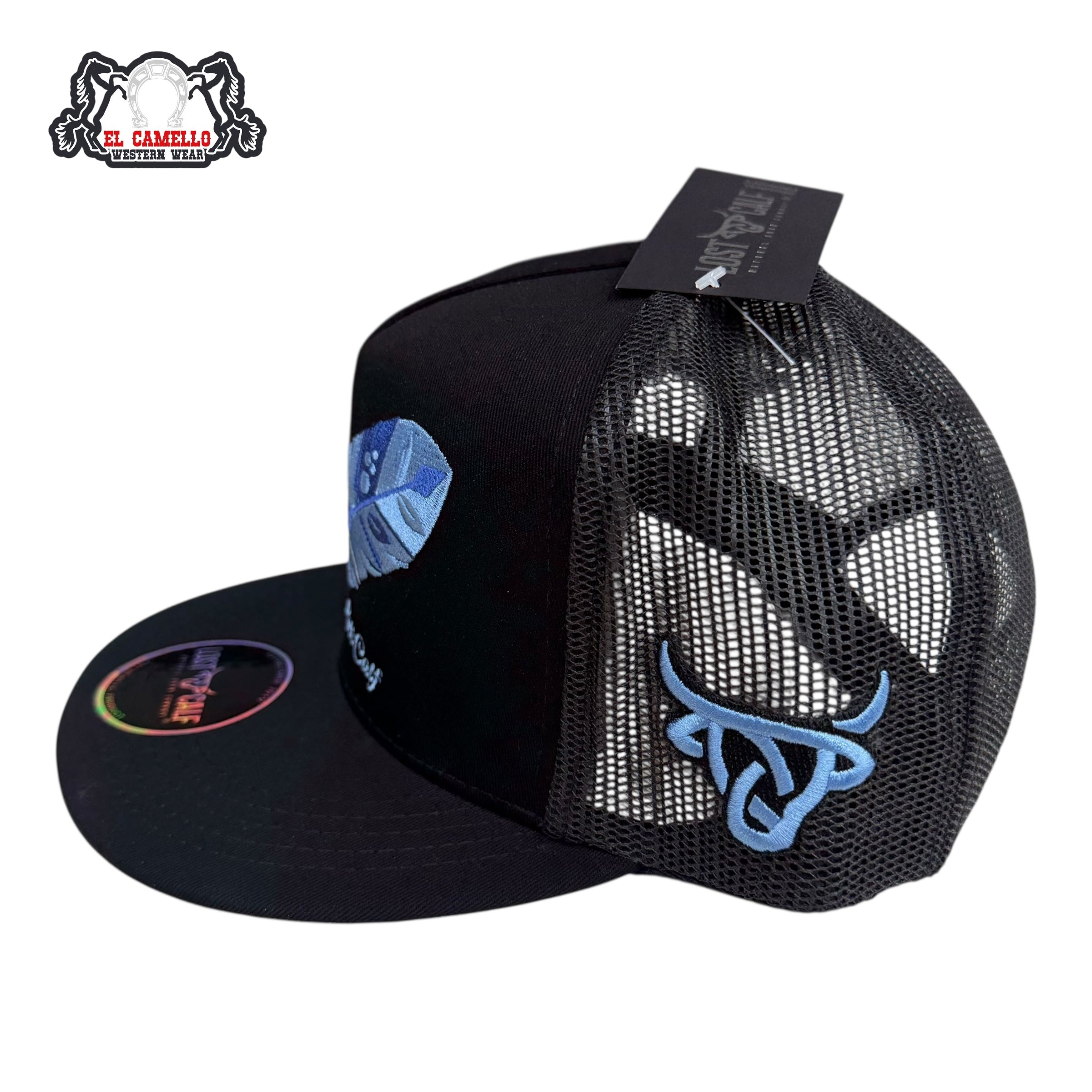 Lost Calf Blue Feather Mesh Cap – Black LC1017