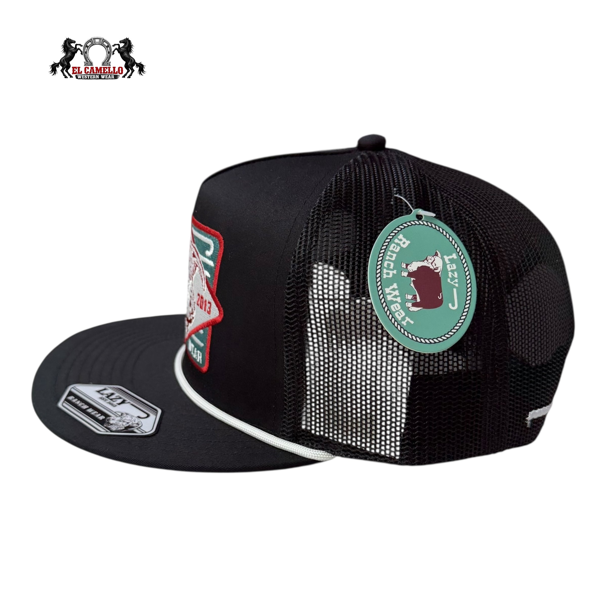 Lazy J Ranch Wear Diamond Bull Patch Black Rope Snapback