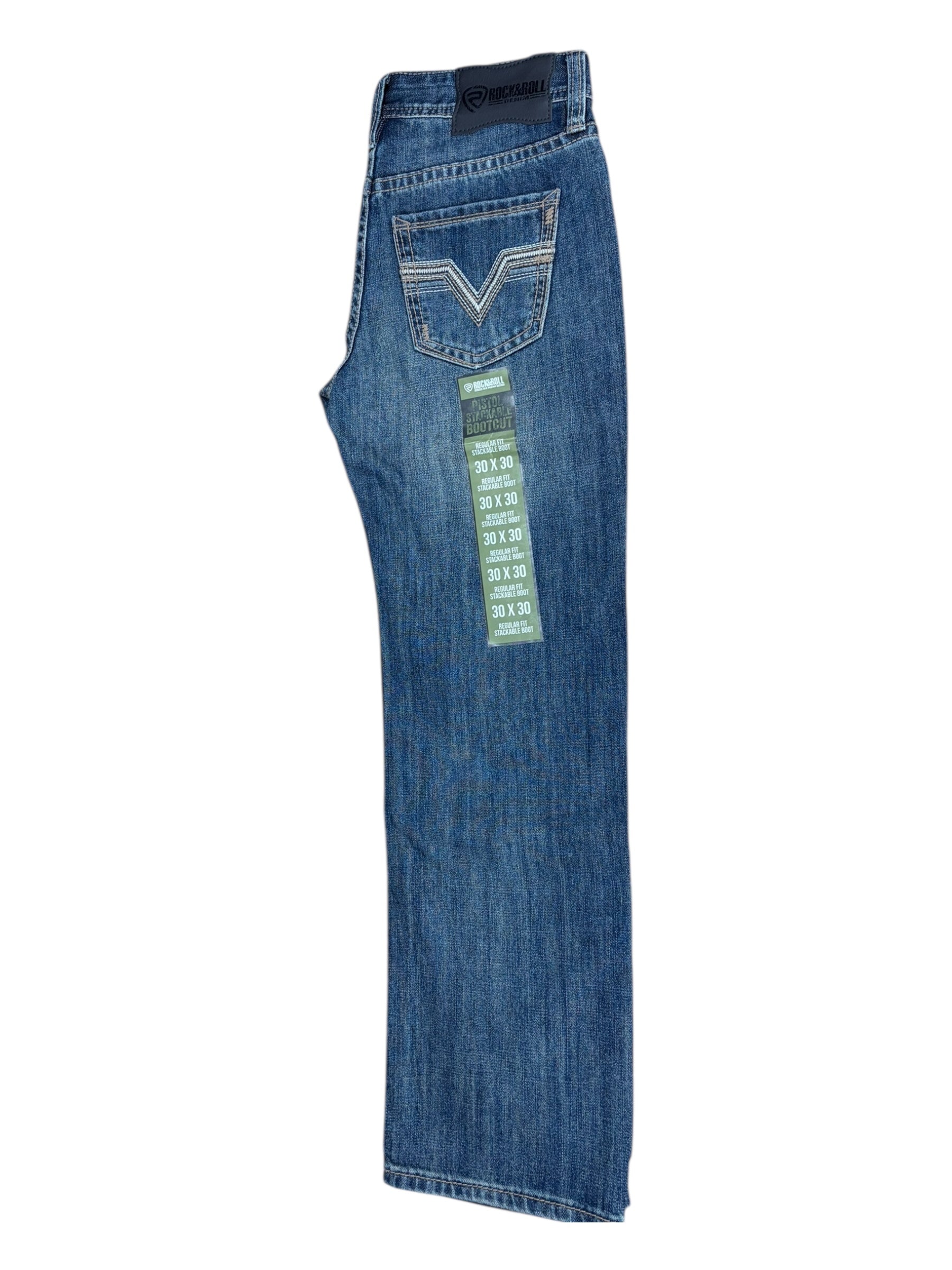 Rock & Roll Denim Men’s Pistol Regular Fit Stackable Bootcut Jeans – Medium Vintage Wash 5565