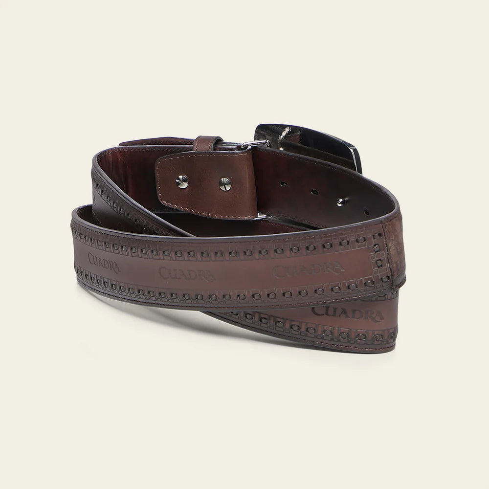 Men’s Cuadra Belt in Genuine Fuscus Leather with Embossed BC422