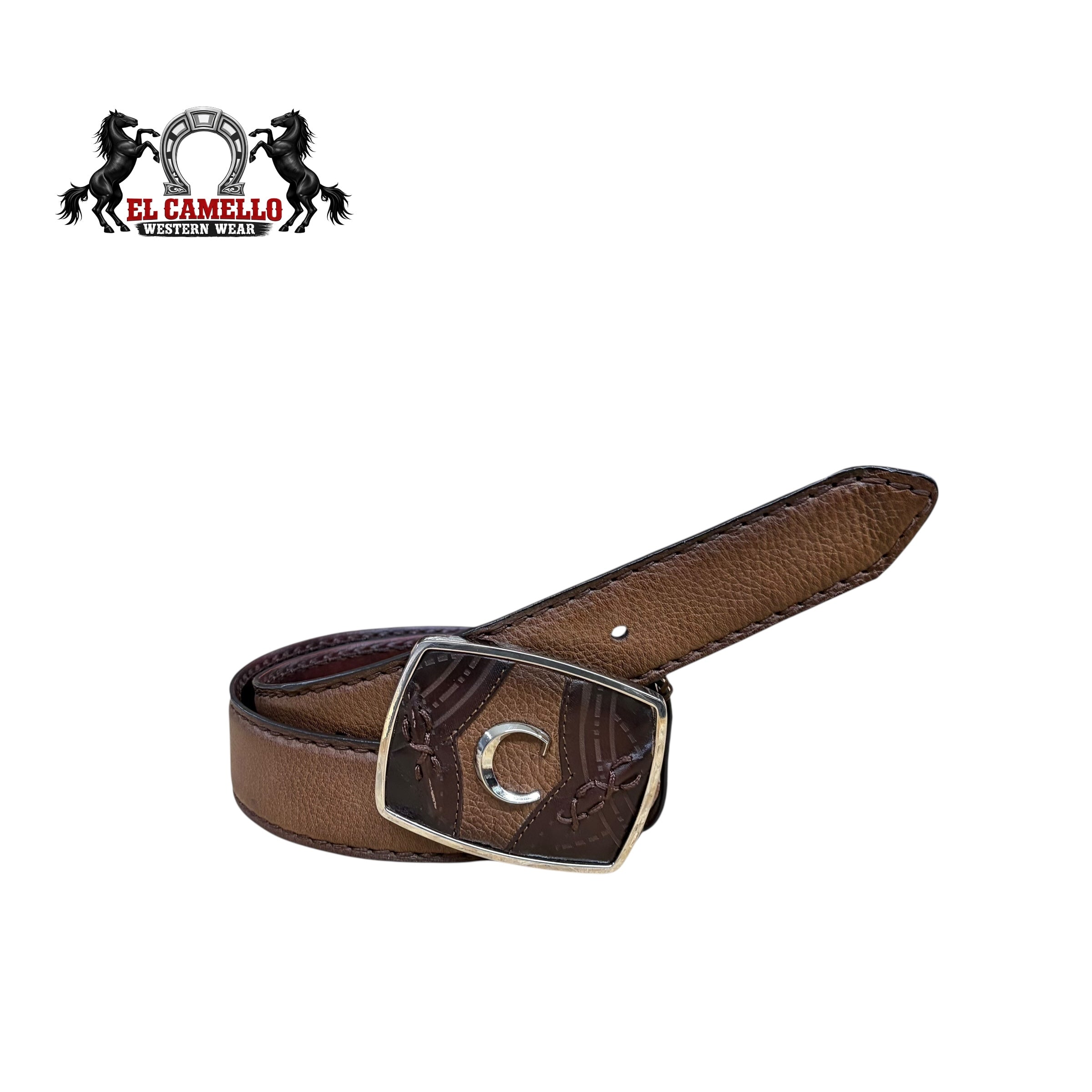 Cuadra Men’s Brown Leather Belt with Signature “C” Buckle BC202