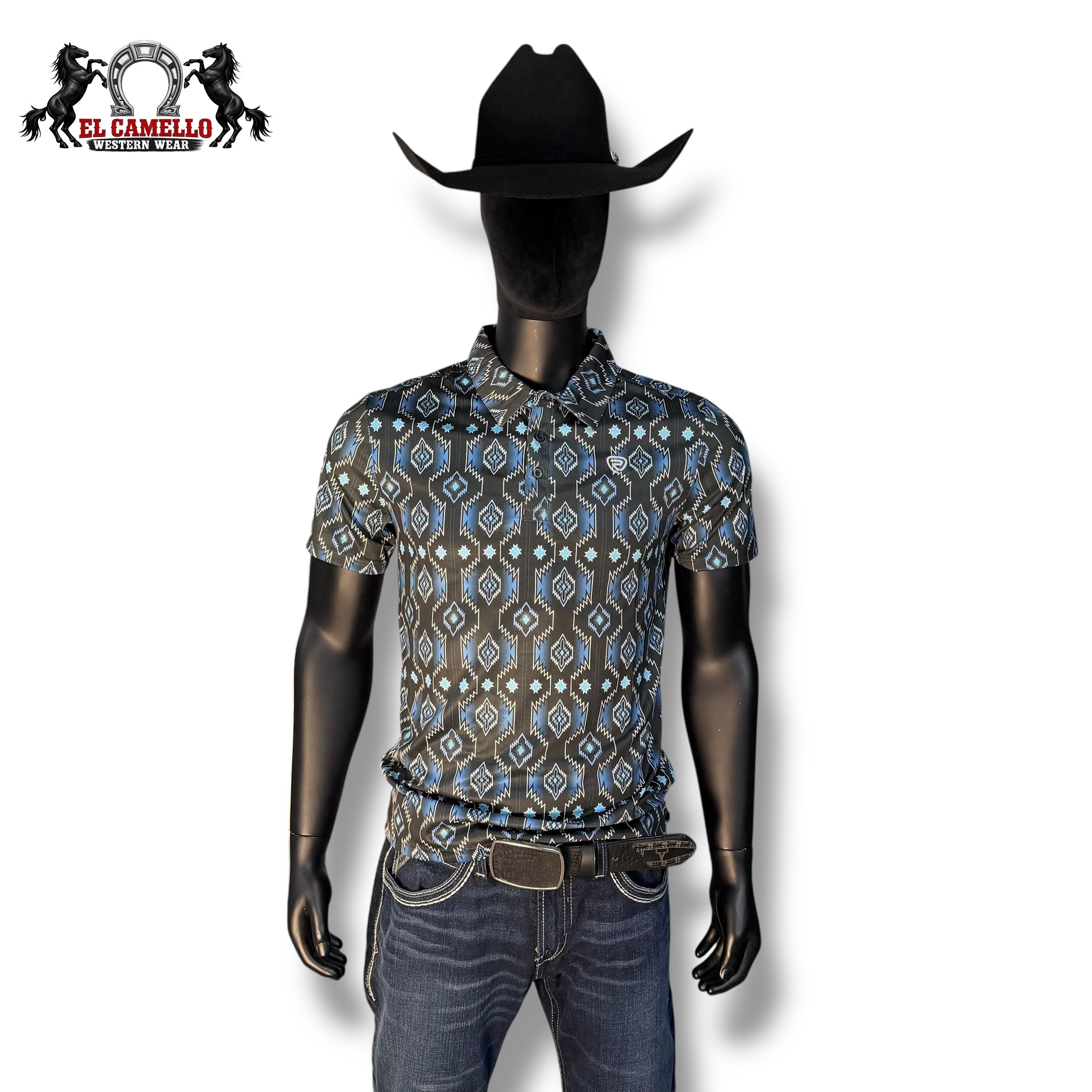 Rock & Roll Denim RR Aztec Printed Polo – Blue BM51T07685
