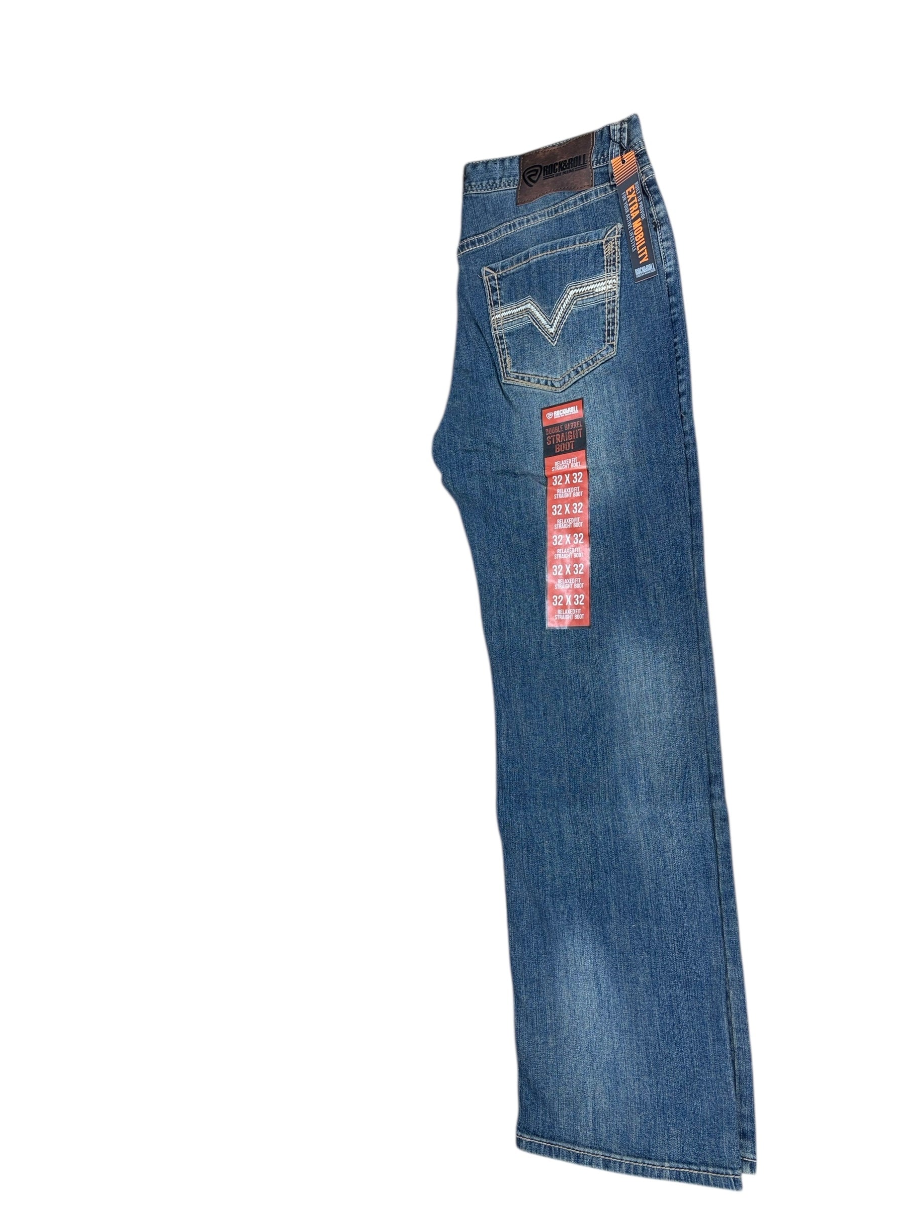 Rock & Roll Denim Men’s Double Barrel Relaxed Fit Straight Boot Jeans – Flex Denim, Medium Vintage Wash 8004 - NEED TO ADD INVENTORY
