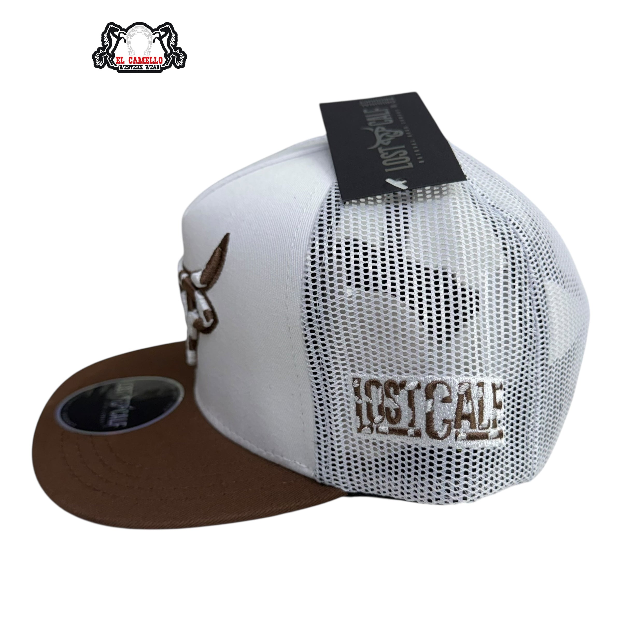 Lost Calf Kids Bull Mesh Cap – White & Brown LCK2001
