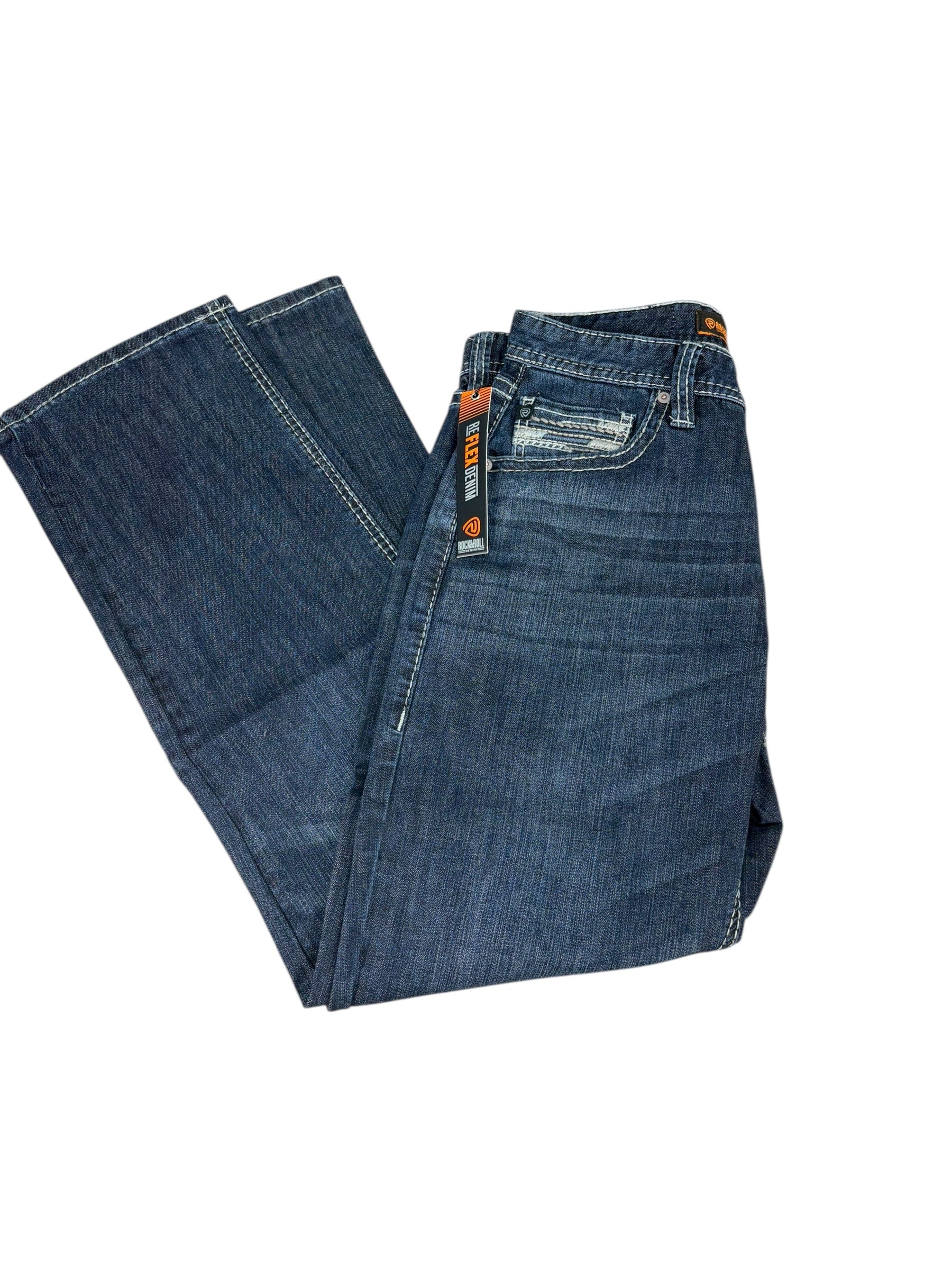 Rock & Roll Denim Men’s Double Barrel Relaxed Fit Stackable Bootcut Jeans – Extra Mobility Denim, Dark Wash 5556