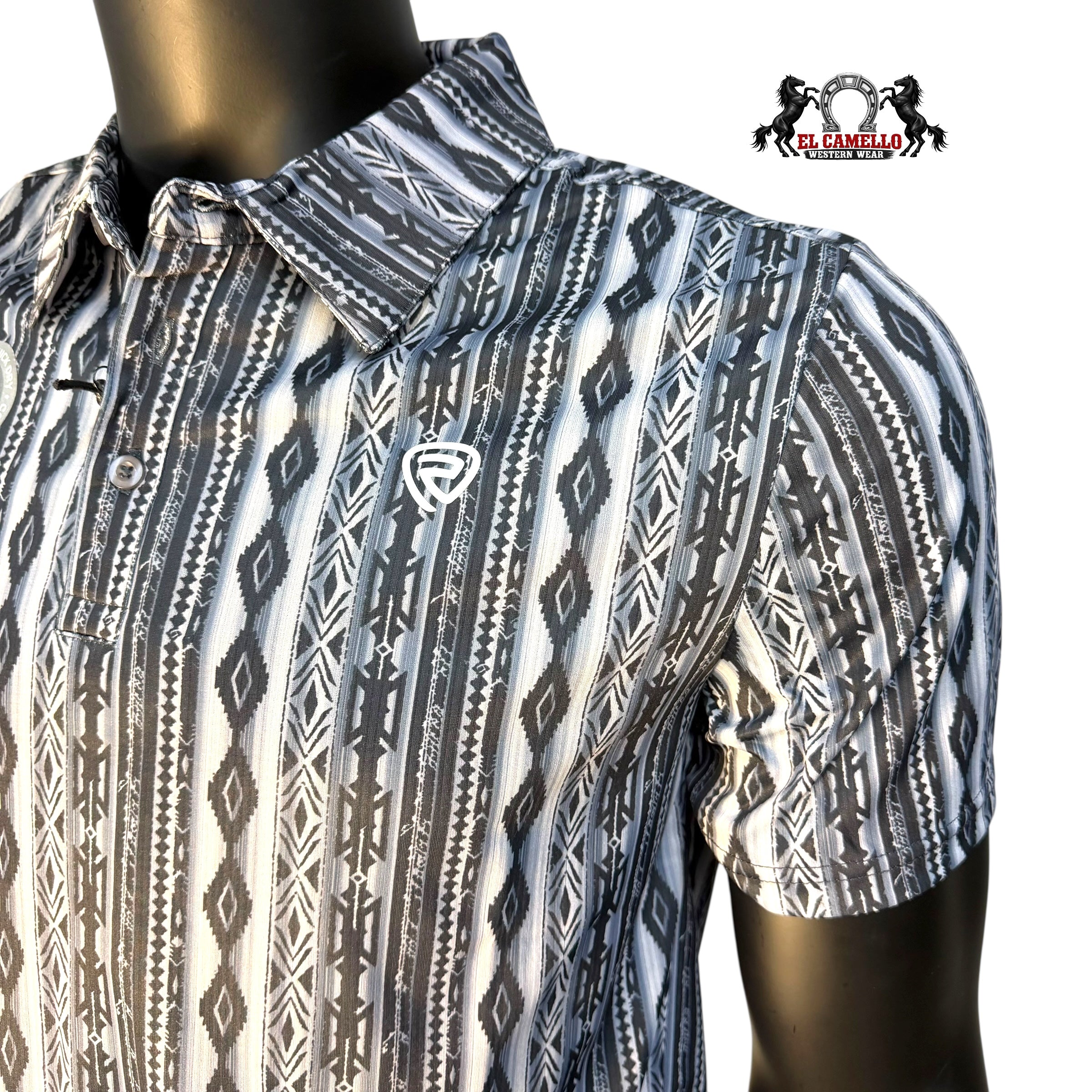 Rock & Roll Denim RR Aztec Printed Polo – Charcoal BM51T07682