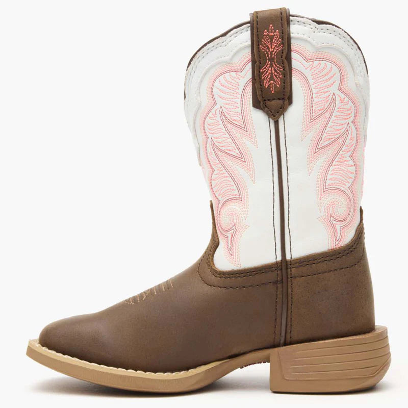 DBT0242Y Durango® Lil' Rebel Pro™ Big Kid's Trail Brown and White Western Boot