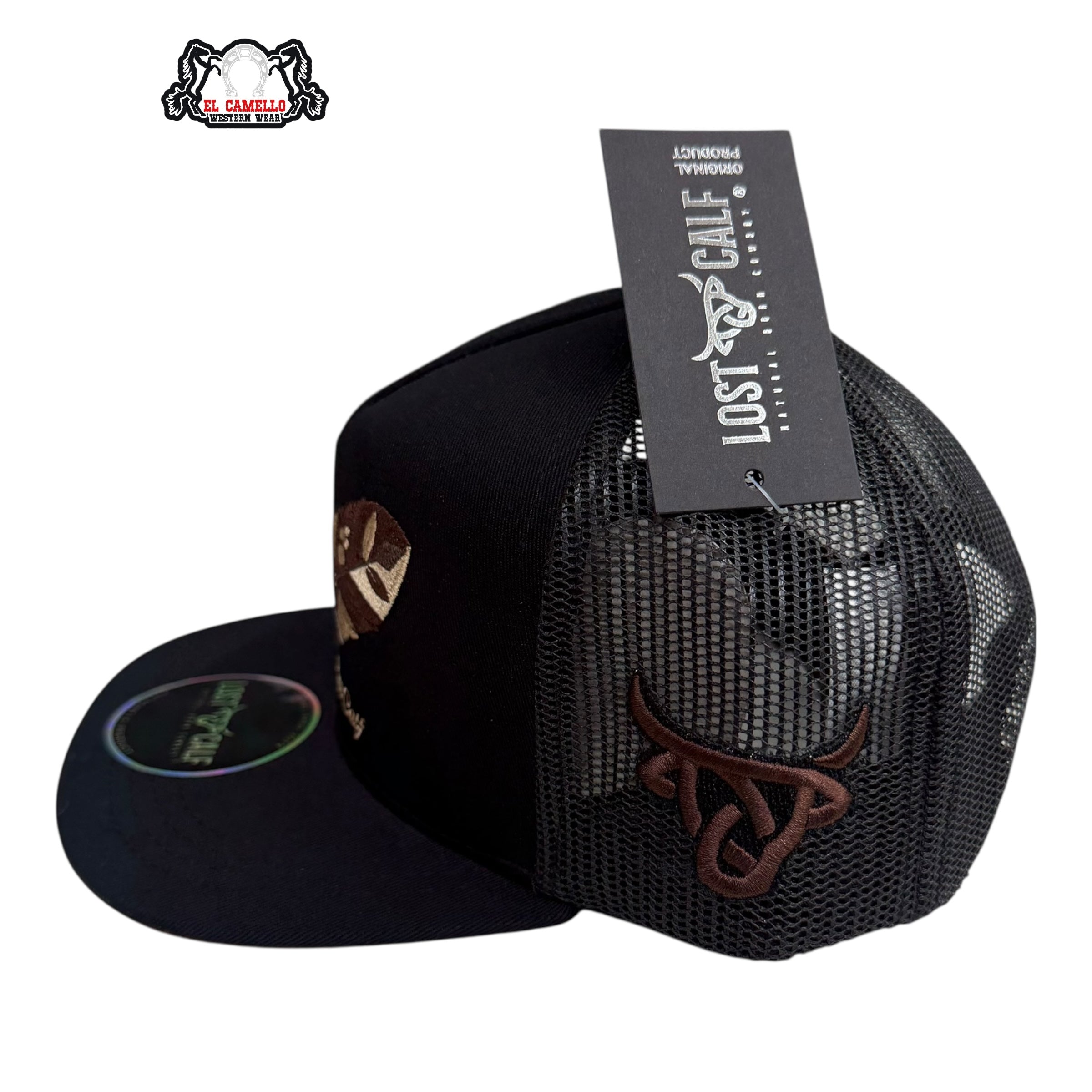 Lost Calf Kids Feather Mesh Cap – Black & Brown LCK2005