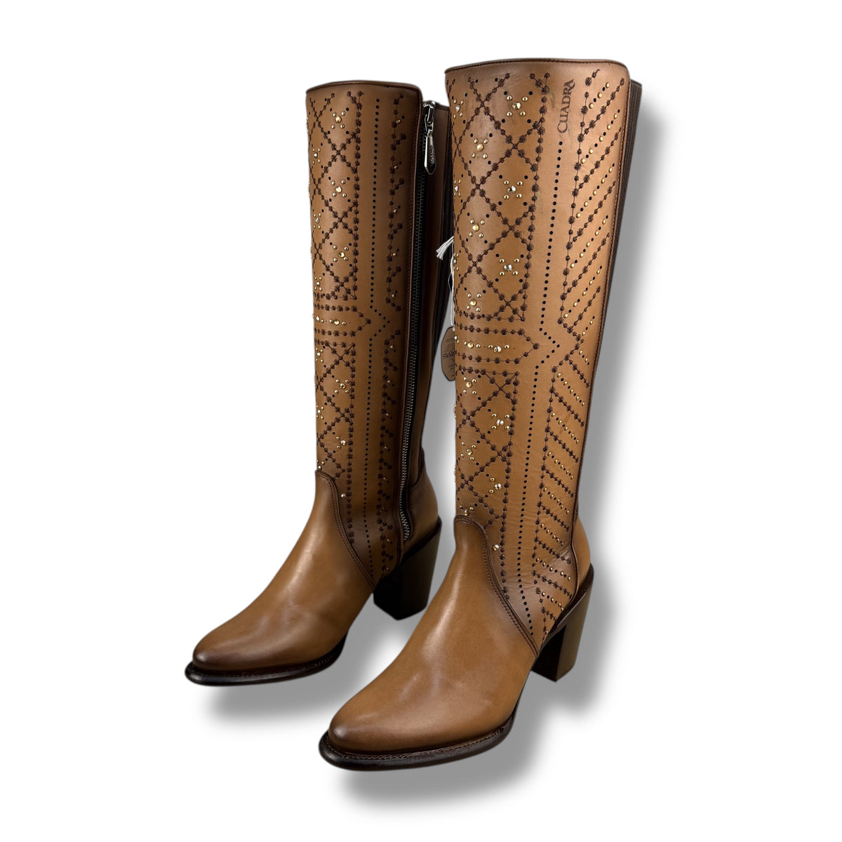 Cuadra Women’s Tall Almond Brown Leather Boot with Crystals CC258