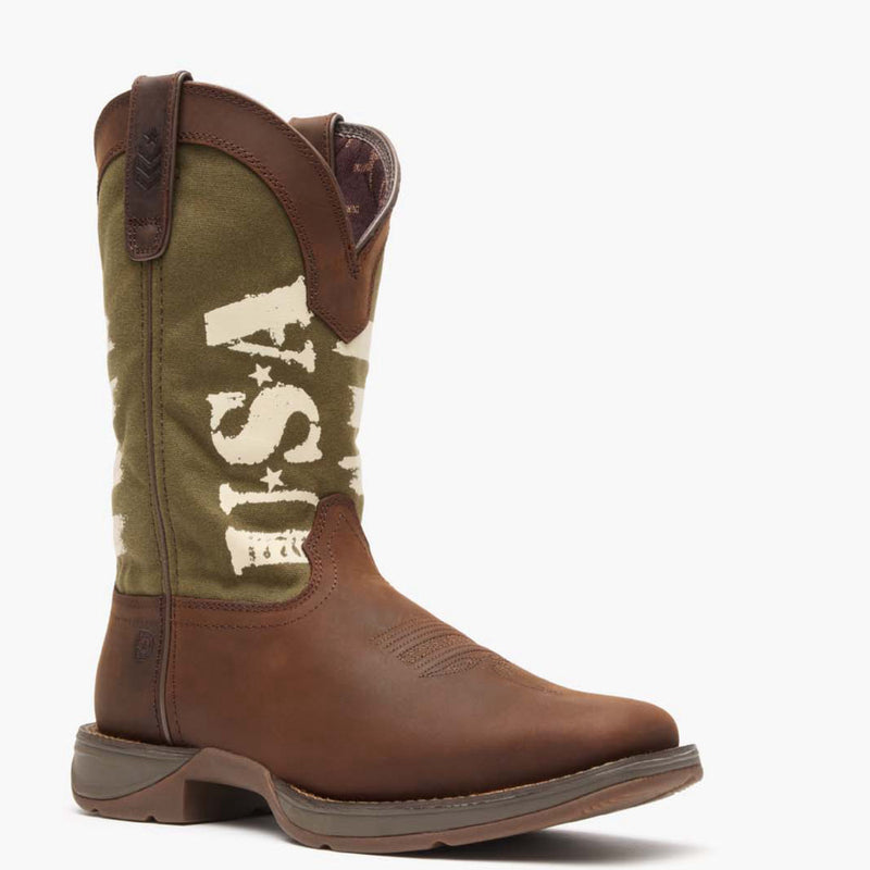 DDB0313 Rebel by Durango® Army Green USA Print Western Boot