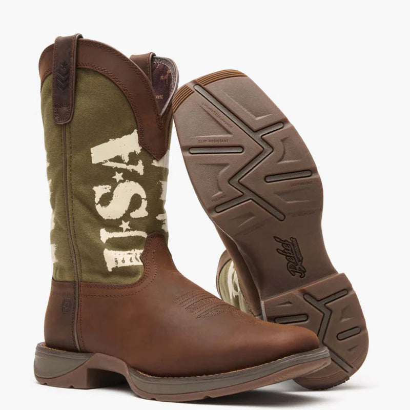 DDB0313 Rebel by Durango® Army Green USA Print Western Boot