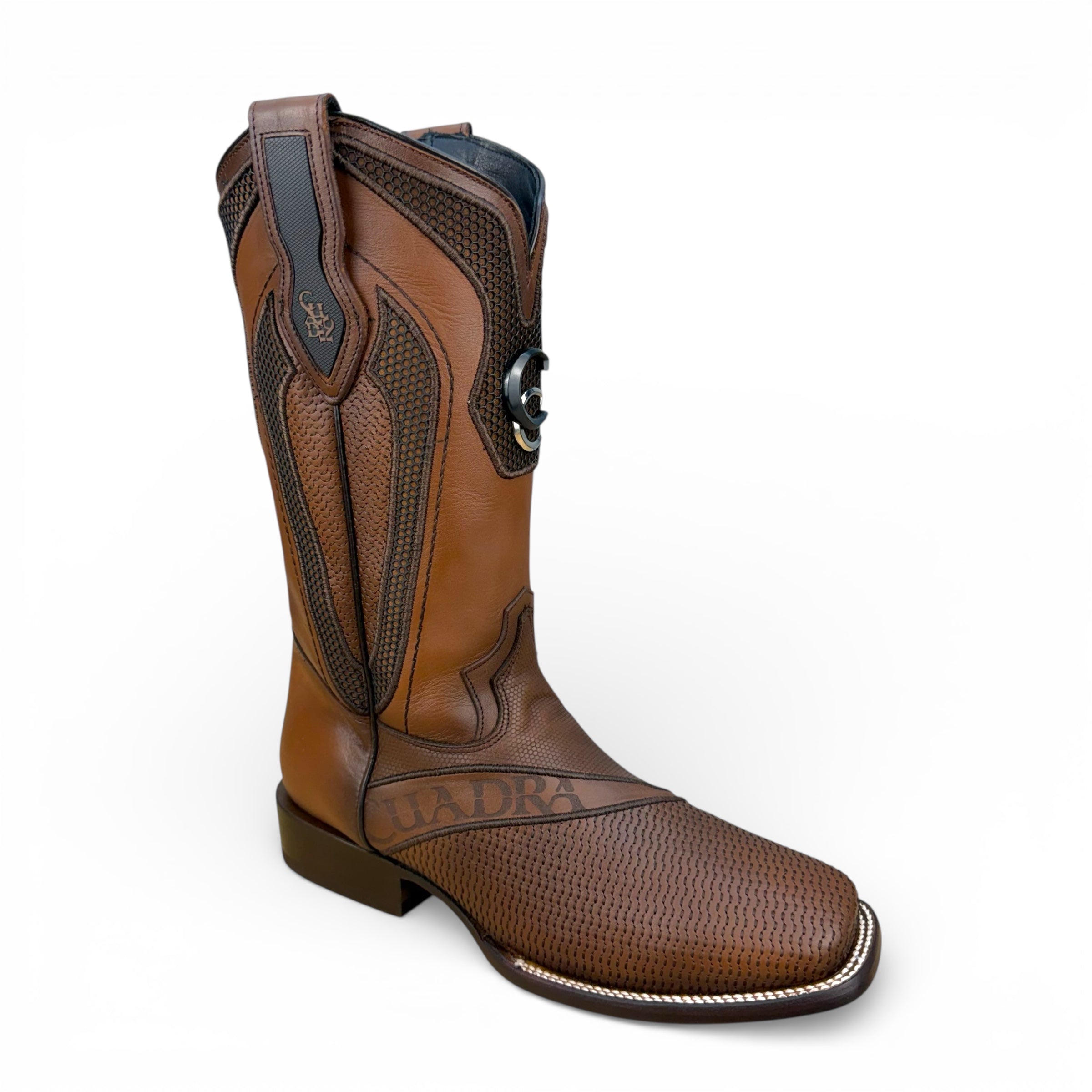 Cuadra Men's Honey Laser & Embroidery & Studs Square Toe Boots CU986