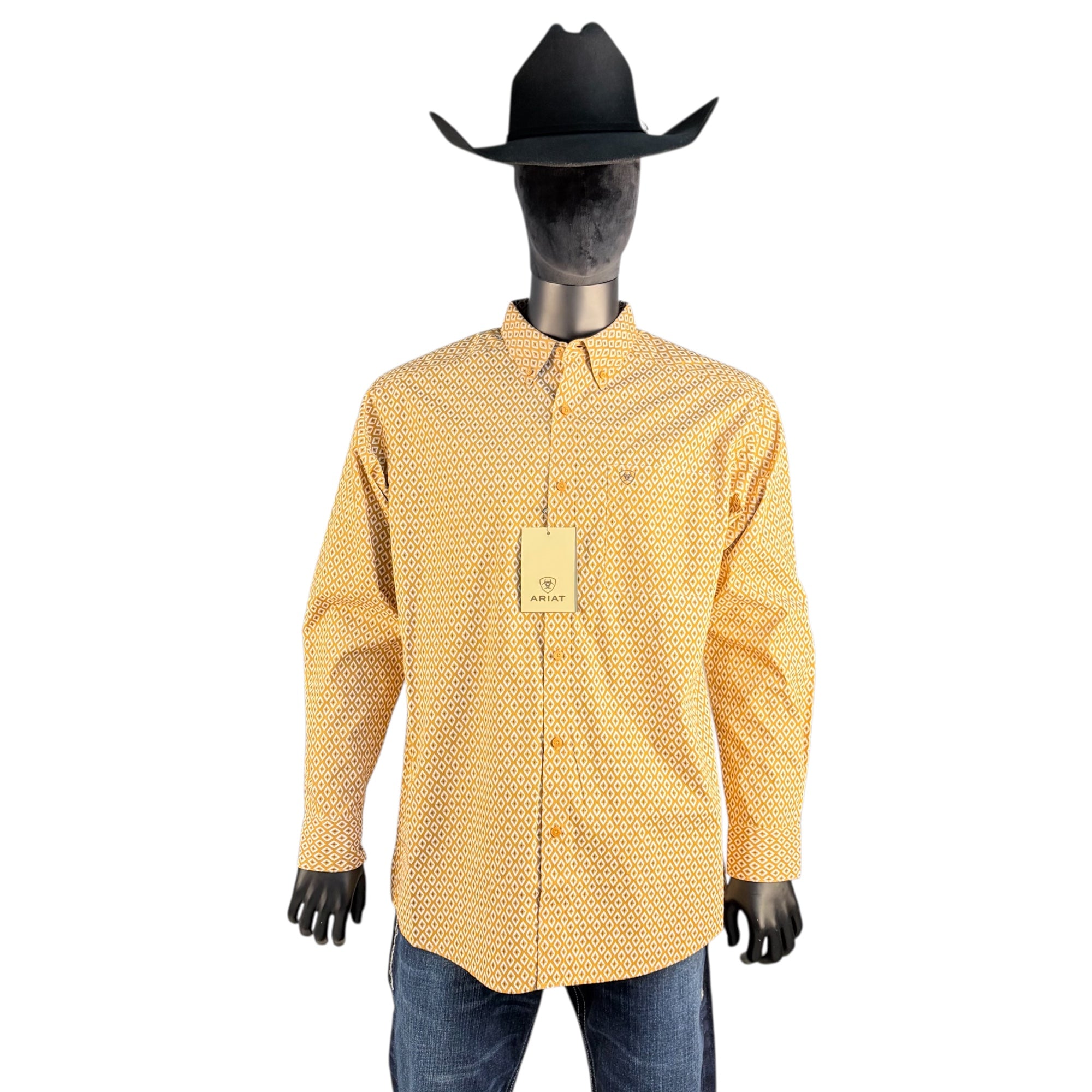 Ariat Men’s Mustard Geo Print Long Sleeve Western Shirt